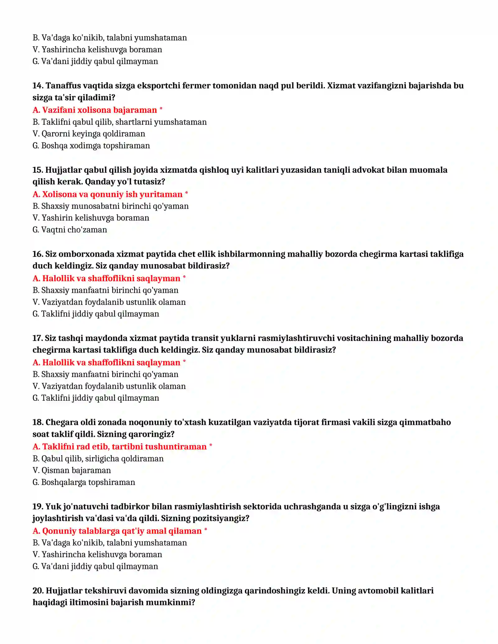 BOJXONA AKADEMIYASI - SUHBAT TESTLARI (№ 33) 4