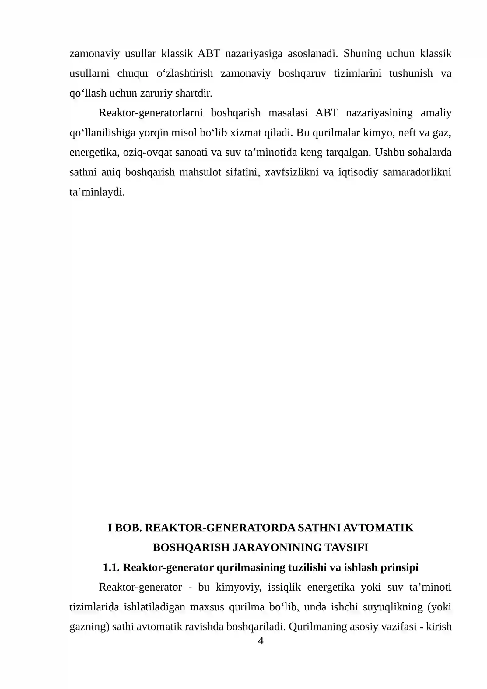 "Reaktor-generatorda sathi ABTning turg'unligini tahlil qilish" 4