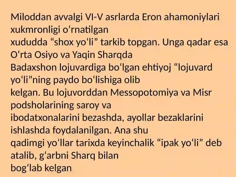 Buyuk ipak yo'lining shakllanish tarixi. Buyuk ipak yo'lining  davlatlaro hamkorlik va turizmni rivojlantirishdagi ahamiyati 4