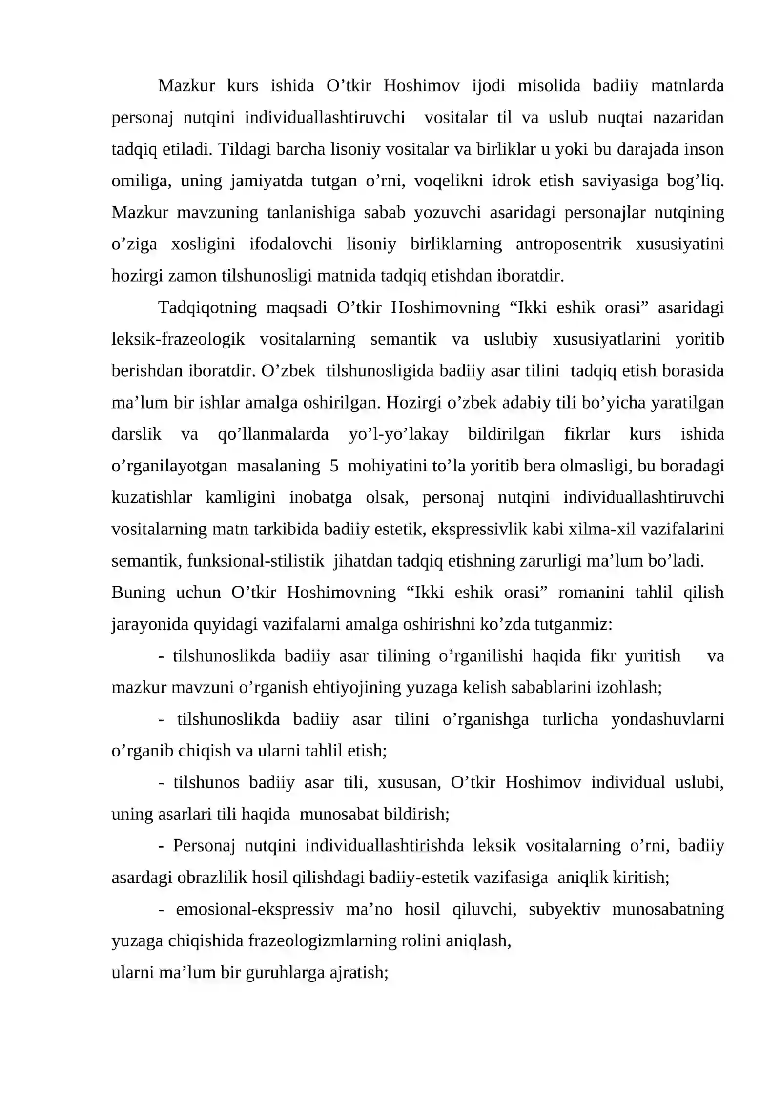 «O’tkir Hoshimovning «Ikki eshik orasi» asarida personaj nutqini individuallashtirish vositalari» 4
