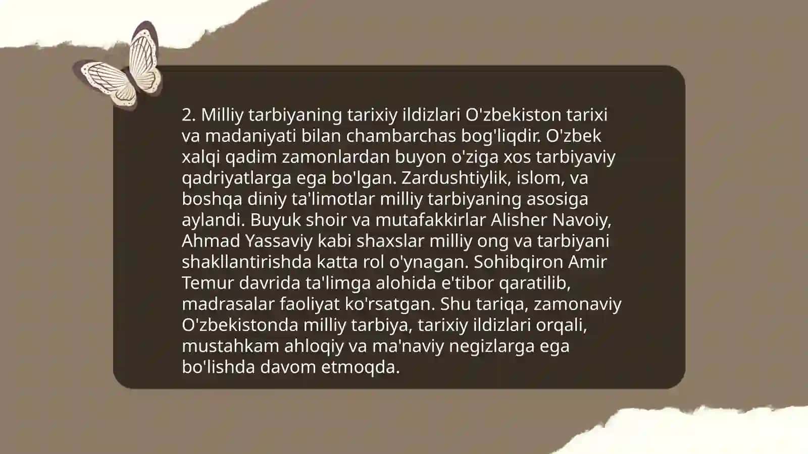 Milliy tarbiya avloddan-avlodga oʻtuvchi milliy madaniyat vositasi ekanligi 4