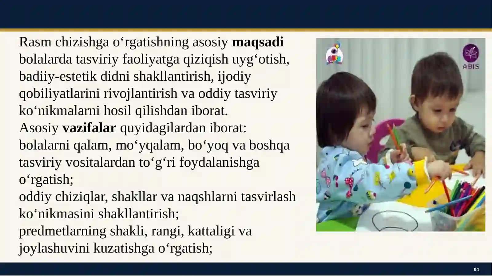 Maktabgacha yoshdagi bolalarni rasm chizishga o‘rgatish. MTTning turli yosh guruhlarida rasm chizishga o‘rgatish metodlari 4