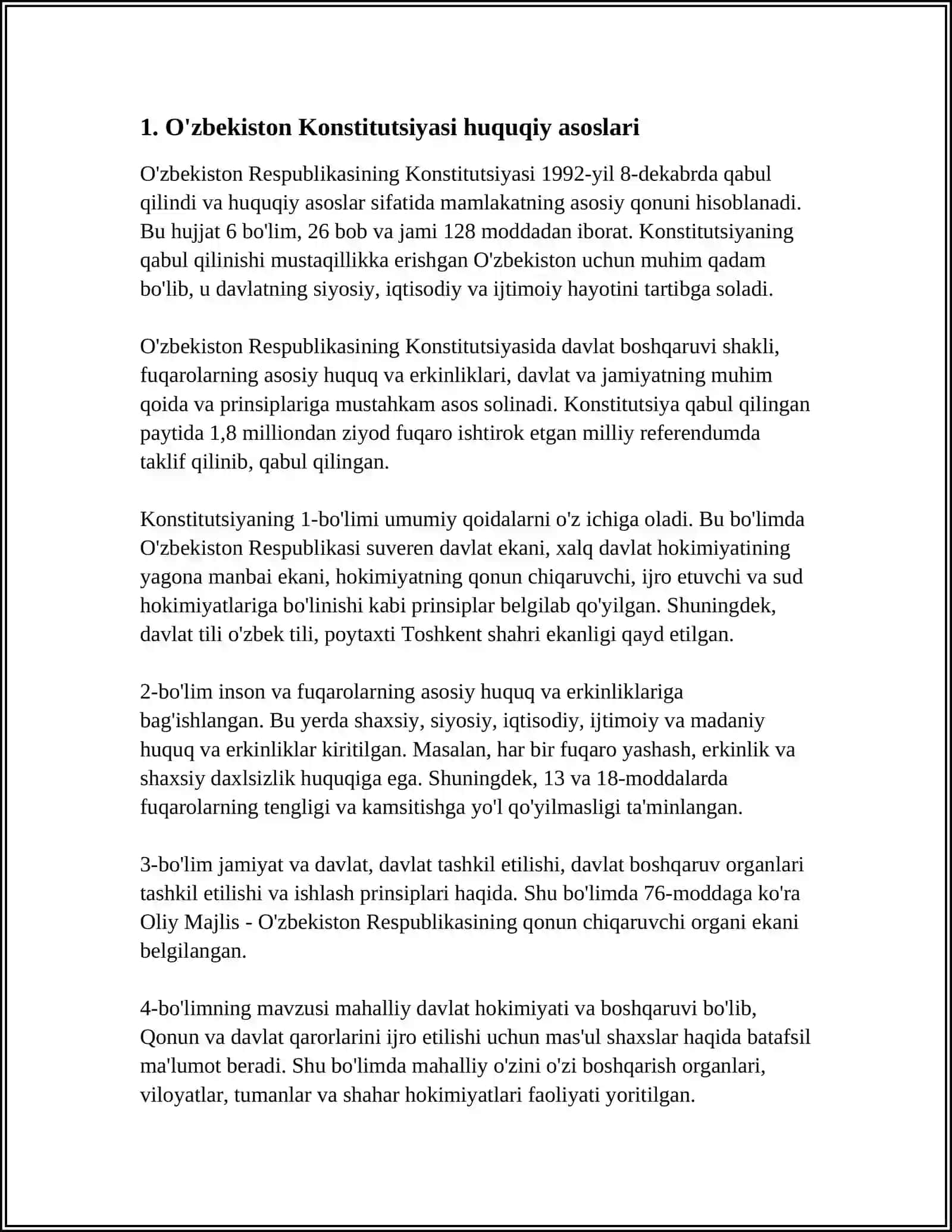 O'ZBEKISTON RESPUBLIKASI KONSTITUTSIYAVIY HUQUQINING OBYEKTI VA SUBYEKTLARI 4