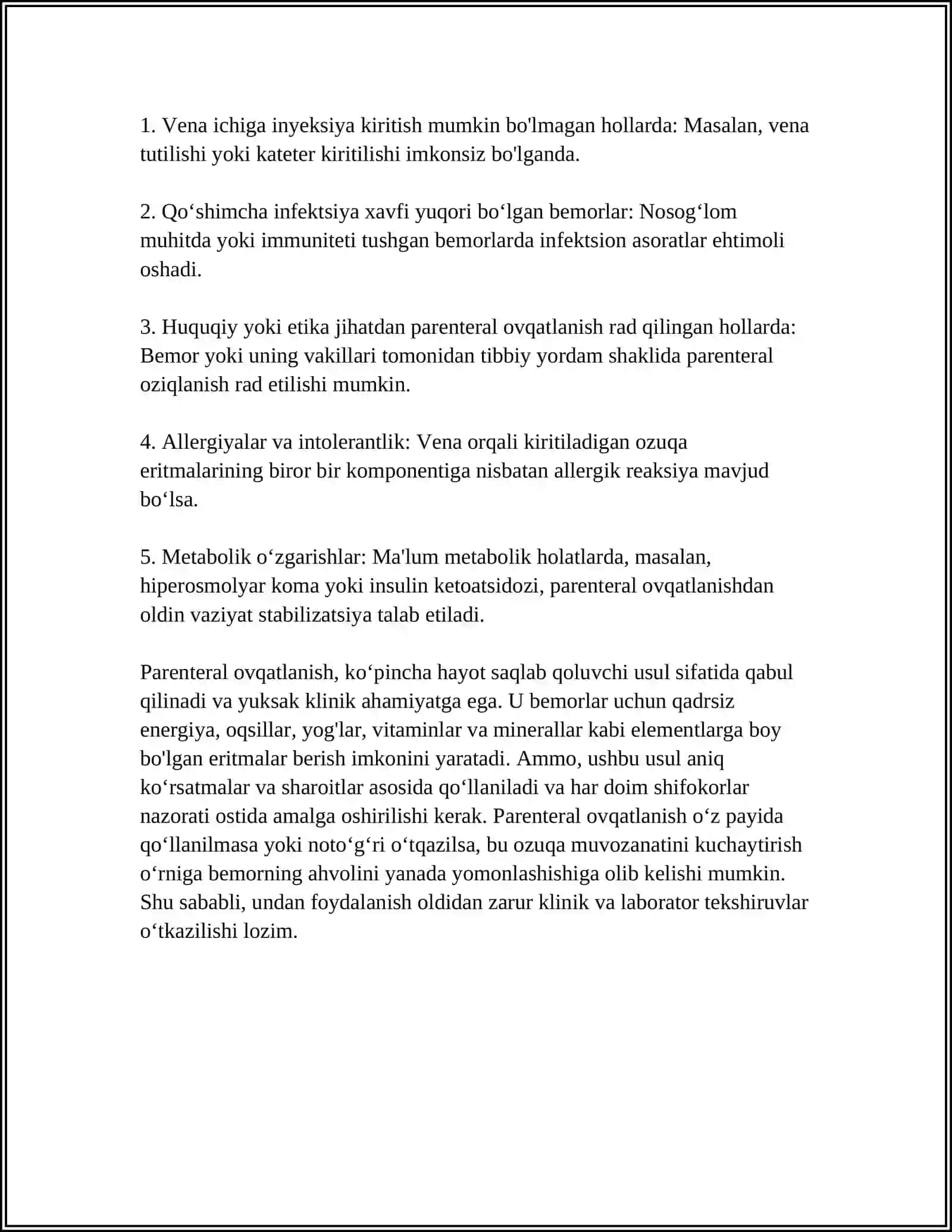 Parenteral ovqatlanish va uning klinik ahamiyati 4