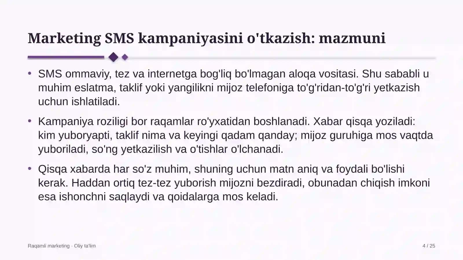 xususiy banklarda marketing uchun sms xabarlar kampaniyasini o'tkazish 6354 4