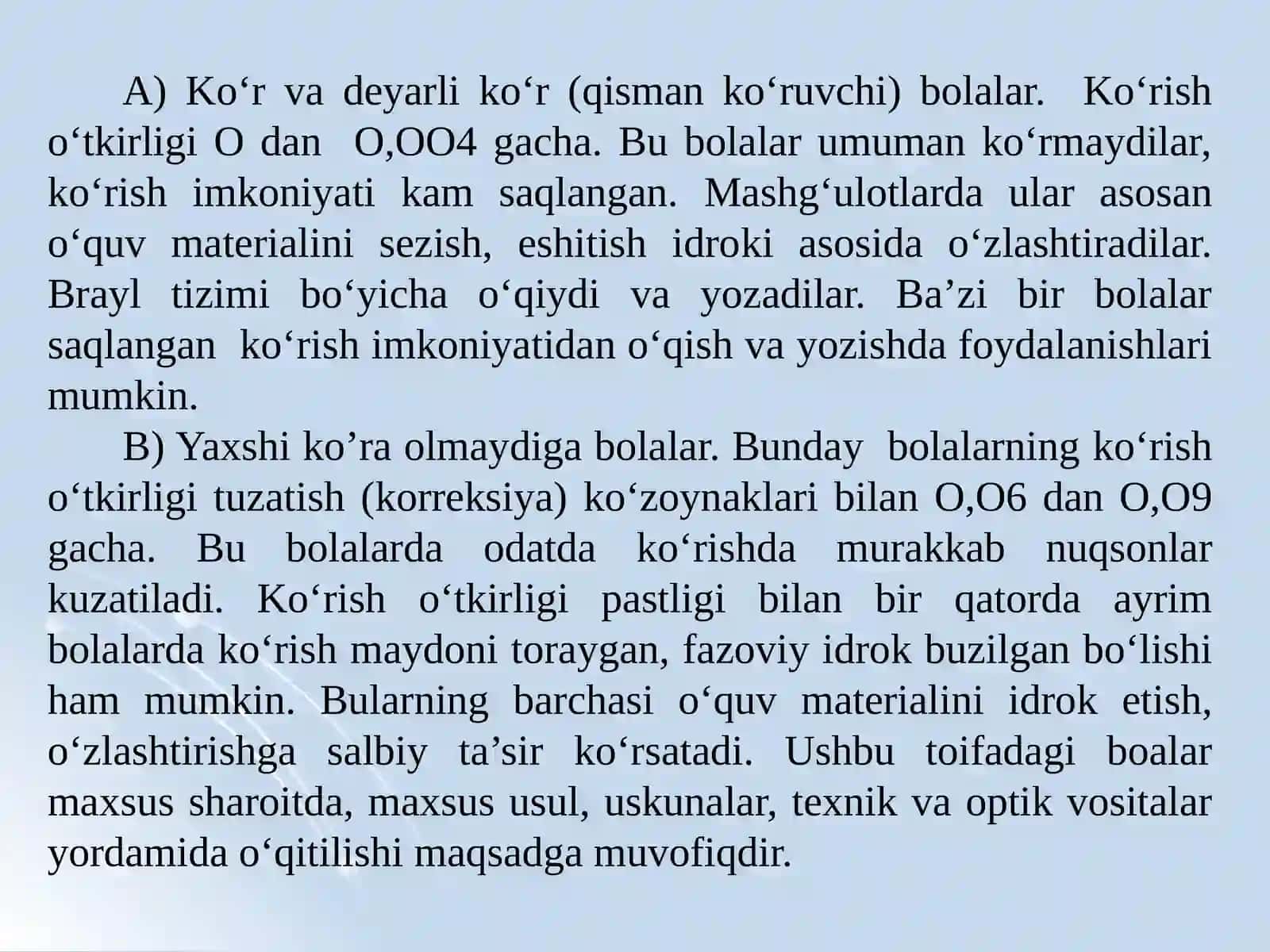 Ko‘rishidanuqsoni bo‘lgan bolalarniinklyuziv ta’lim sharoitida o‘qitishvatarbiyalash 4