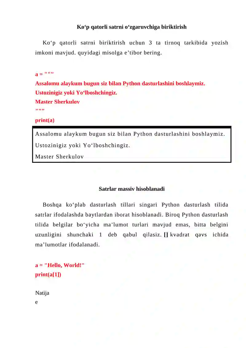PYTHON DASTURLASH TILIDA MASSIVLAR VA SATRIY KATTALIKLAR 4