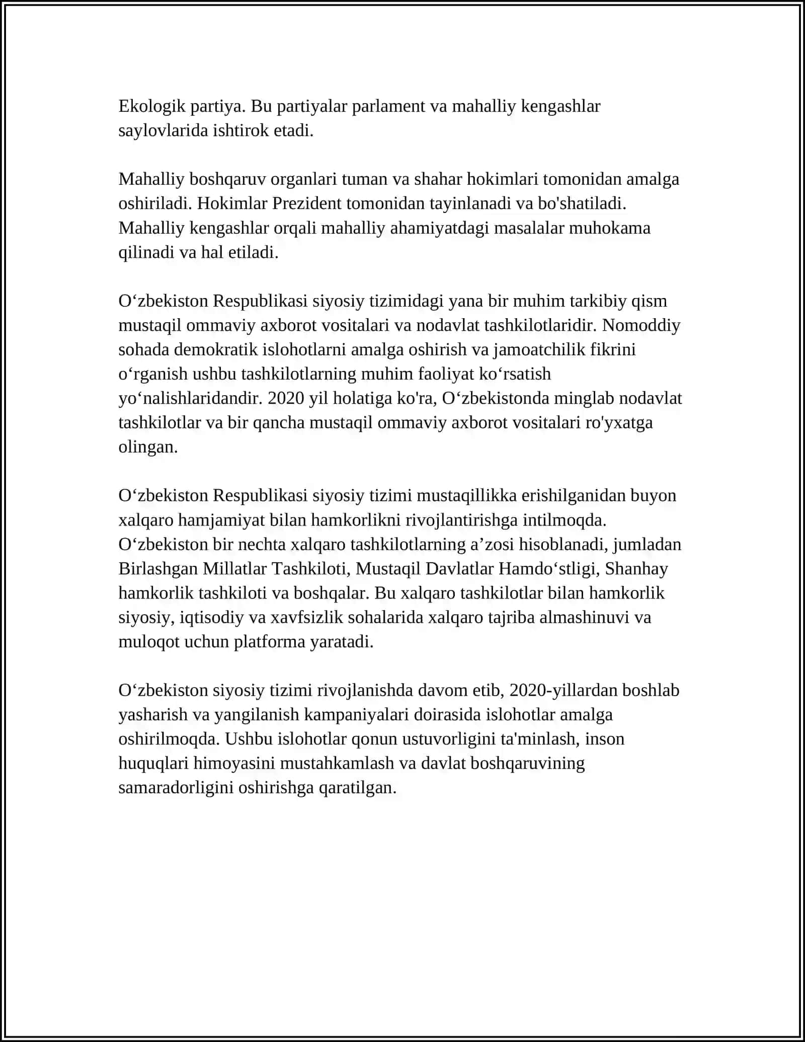 ERKIN VA FAROVON DEMOKRATIK O'ZBEKISTON DAVLATINI BIRGALIKDA BARPO ETAMIZ 4