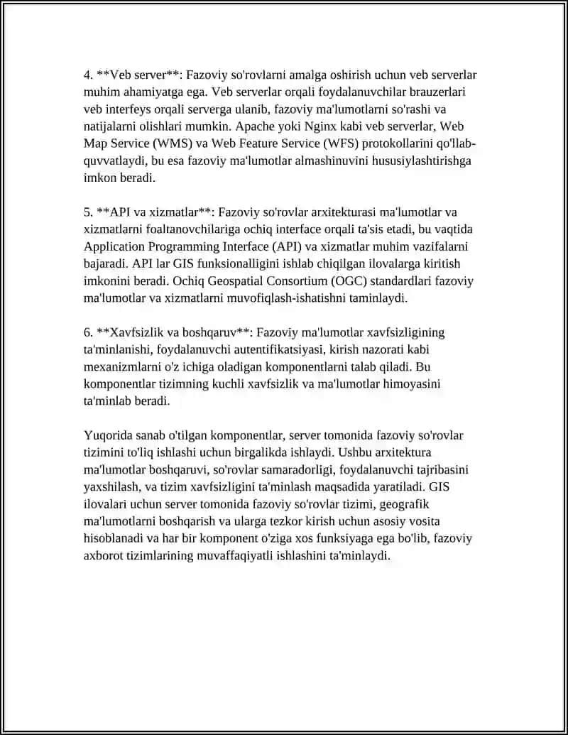Server tomonida fazoviy so'rovlar arxitekturasi va komponentlari 4