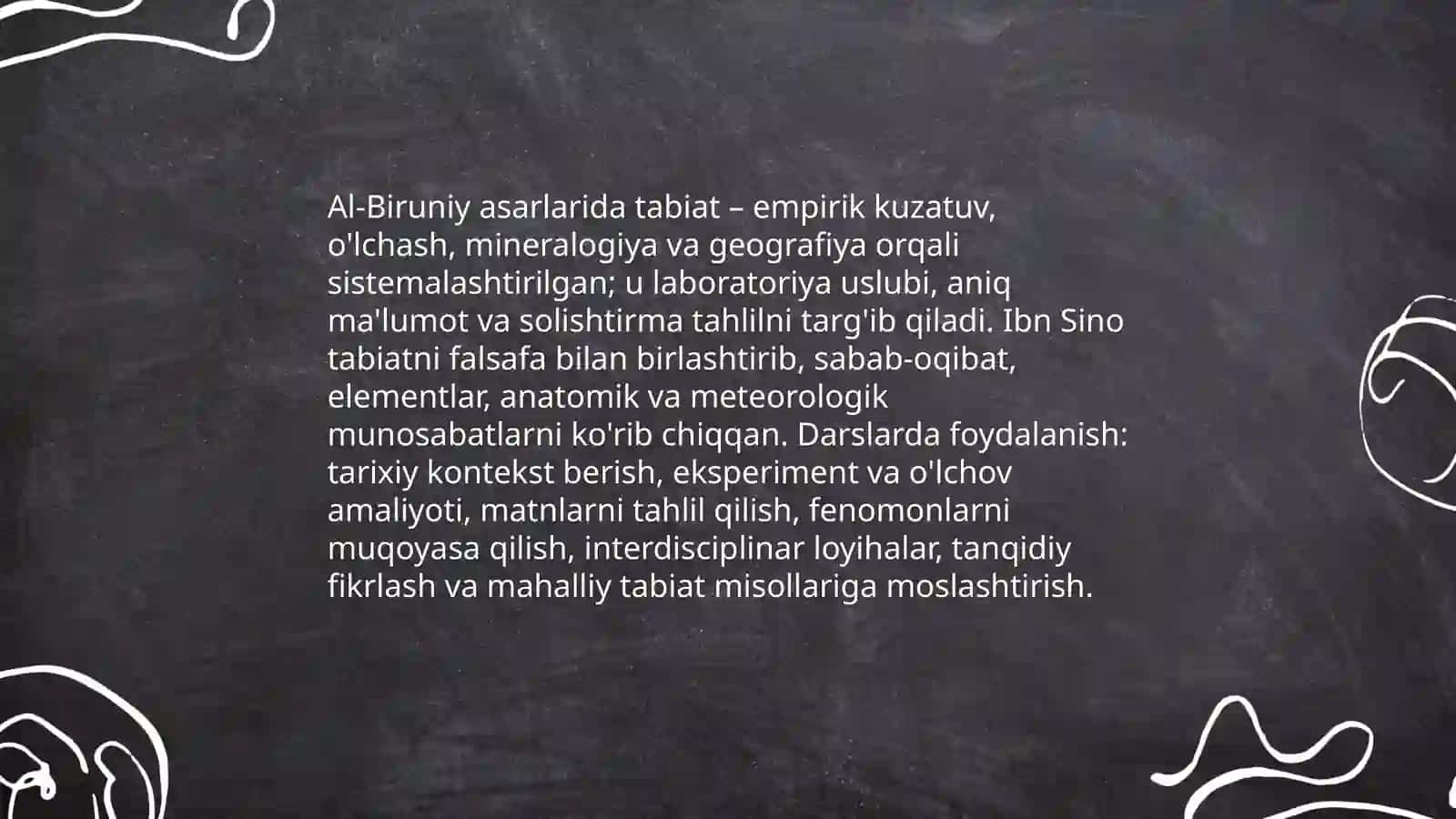 Tabiat bilan tanishtrishda mutafakkirlar merosidan foydalanish 4