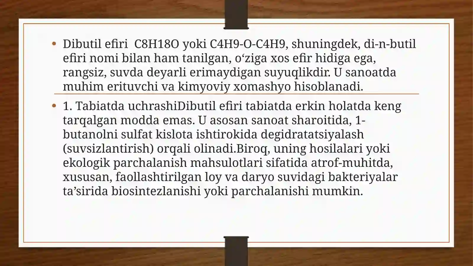 Dibutil efiri sintezi,uning tuzilishi va xossalari 4