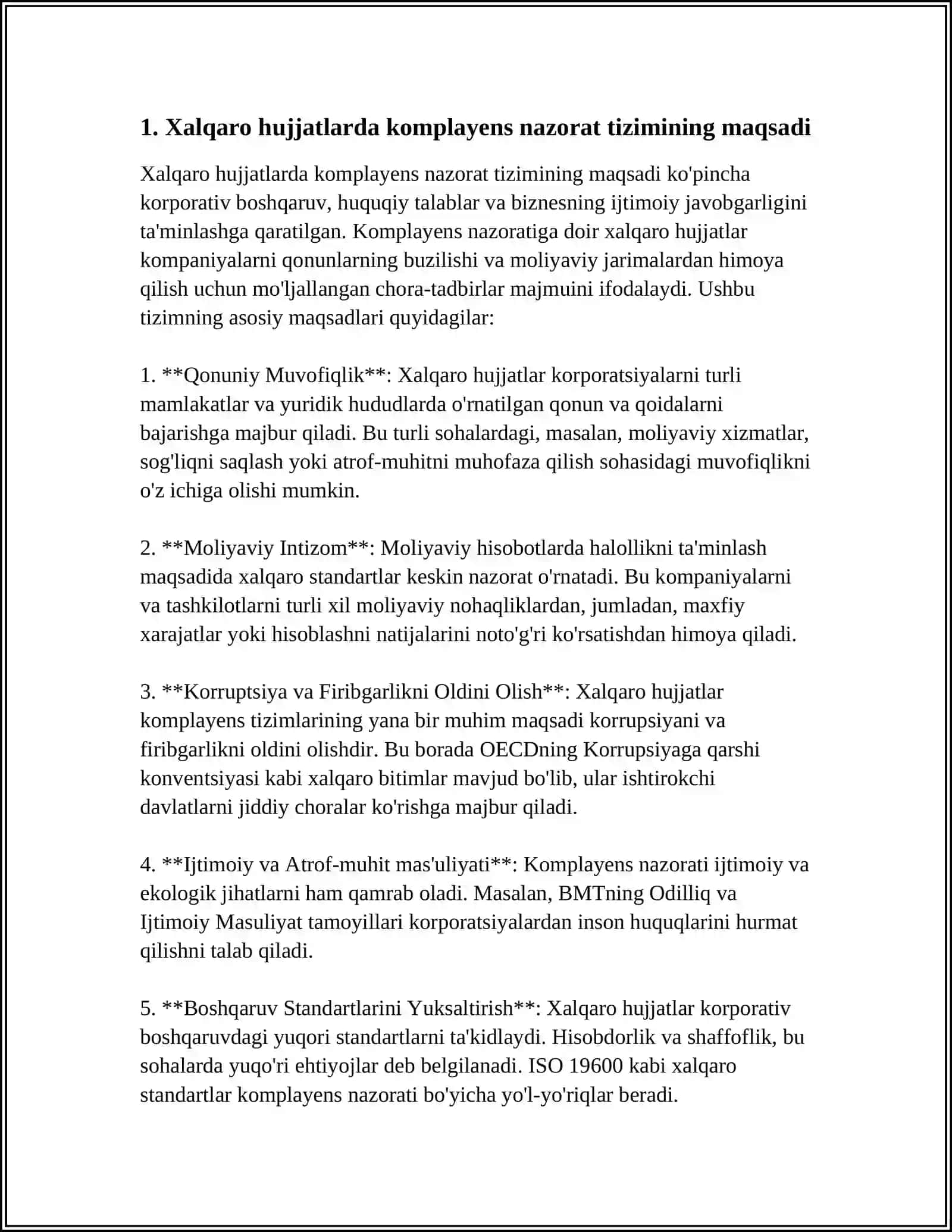 XALQARO HUJJATLARDA KOMPLEANS NAZORAT TIZIMI JORIY ETILISHIGA OID STANDARD VA TAVSIYALAR 4