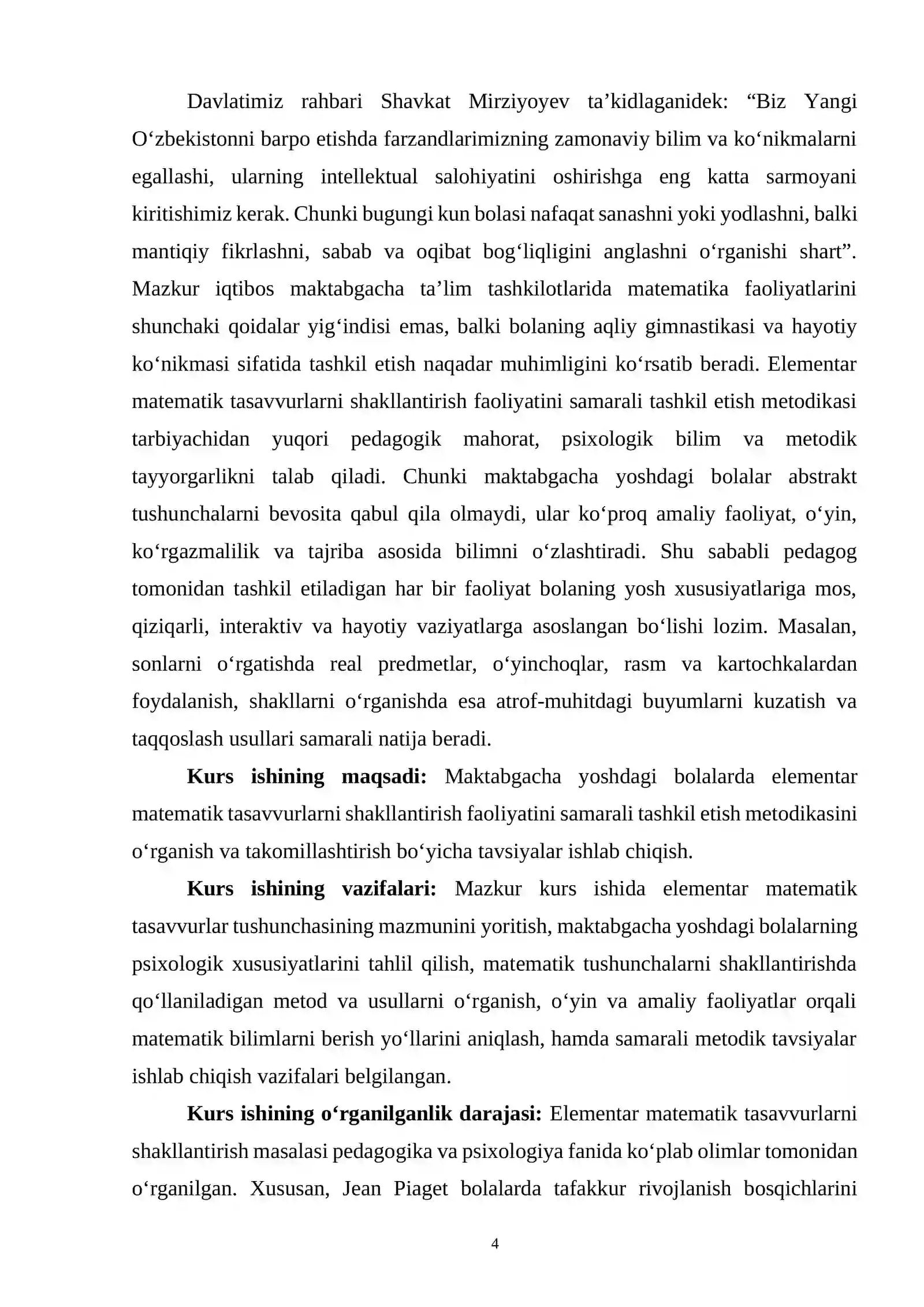 Elementar matematik tasavvurlarni shakllantrish faoliyatini o’tkazish metodikasi 4
