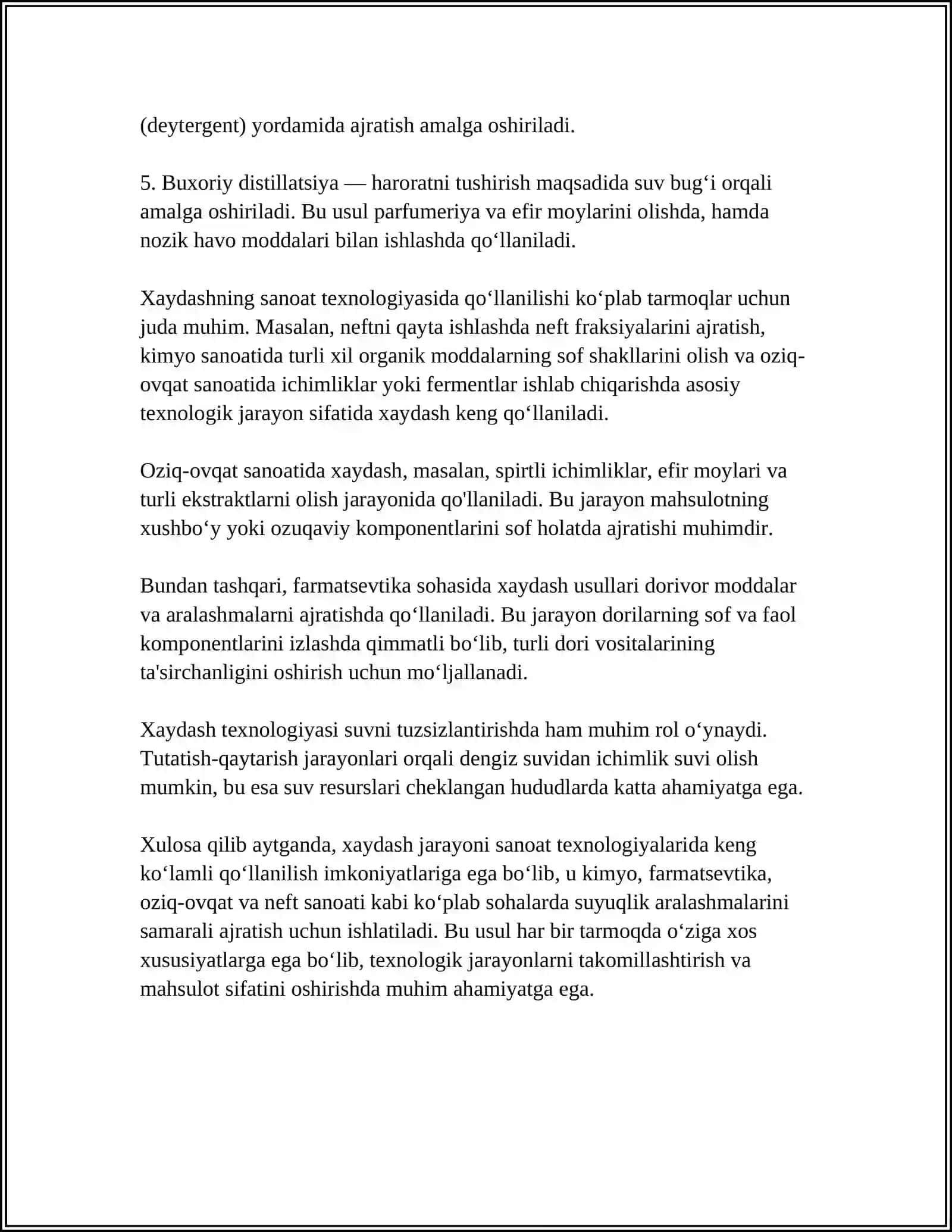 XAYDASH, CHO’KMA XOSIL QILISH, EKSTRAKSIYA, XROMATOGRAFIYA AJRATISH USULLARINI TEXNALOGIYADA QO’LLANILISHI 4