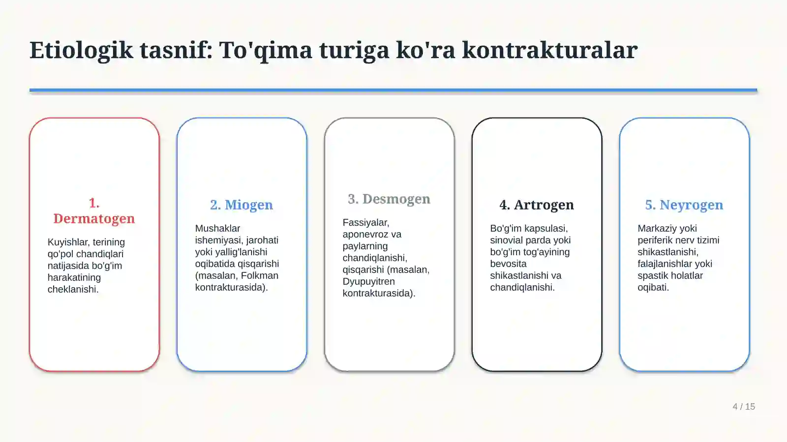 BO‘G‘IMLAR KONTRAKTURASI VA ANKILOZLARI. OYOQ PANJASINING STATIK DEFORMATSIYALARI | 15 SLAYDLI TIBBI 4