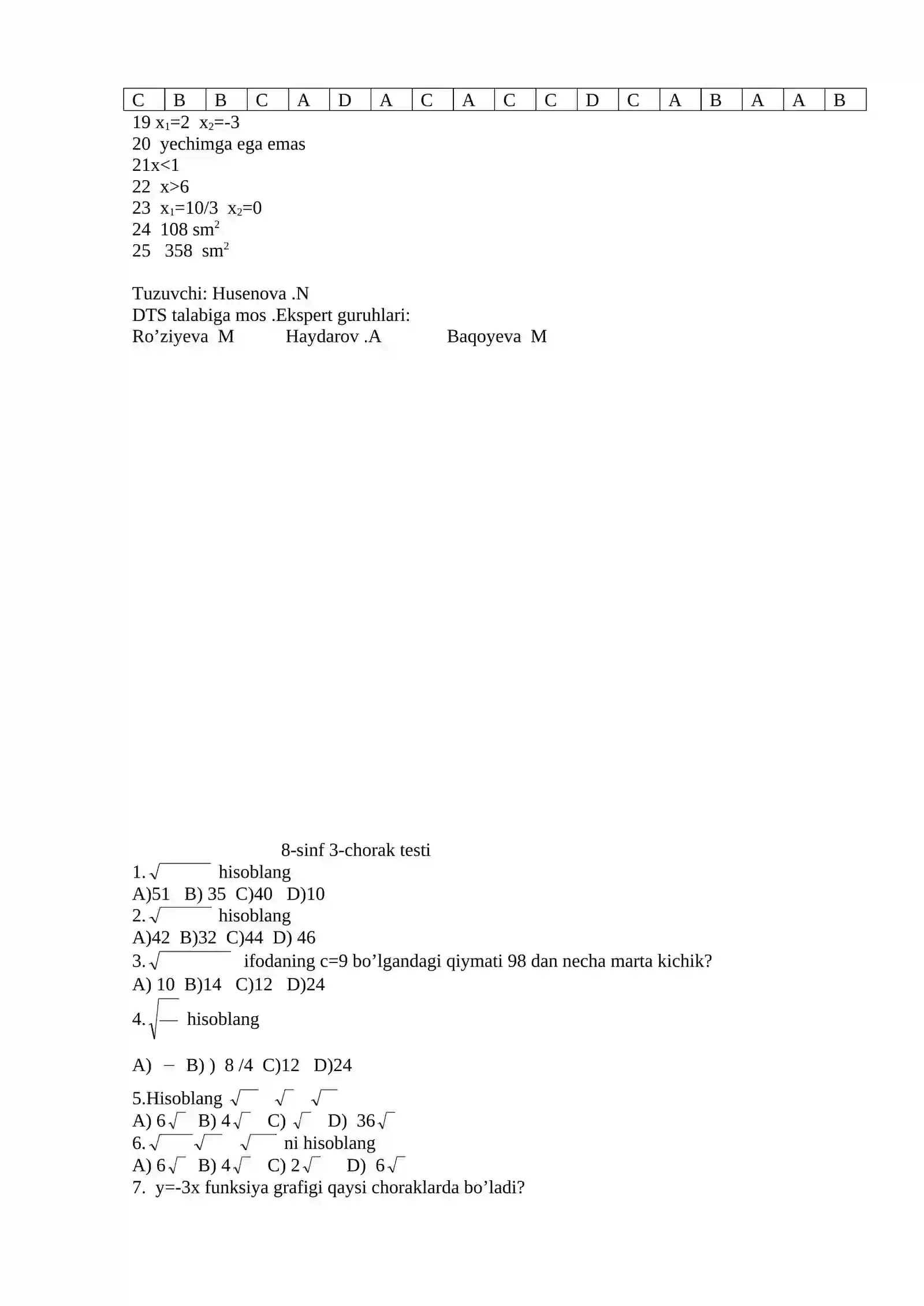 8-sinf bo’yicha 1-chorak test 4