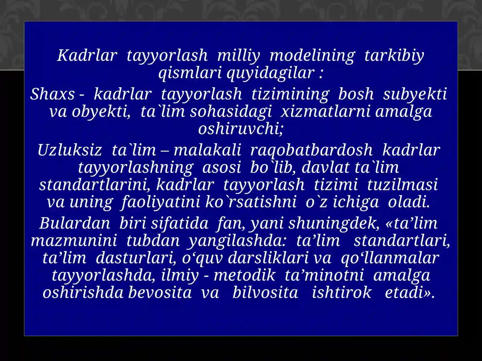 КADRLAR TAYYORLASHNING MILLIY MODELI 4