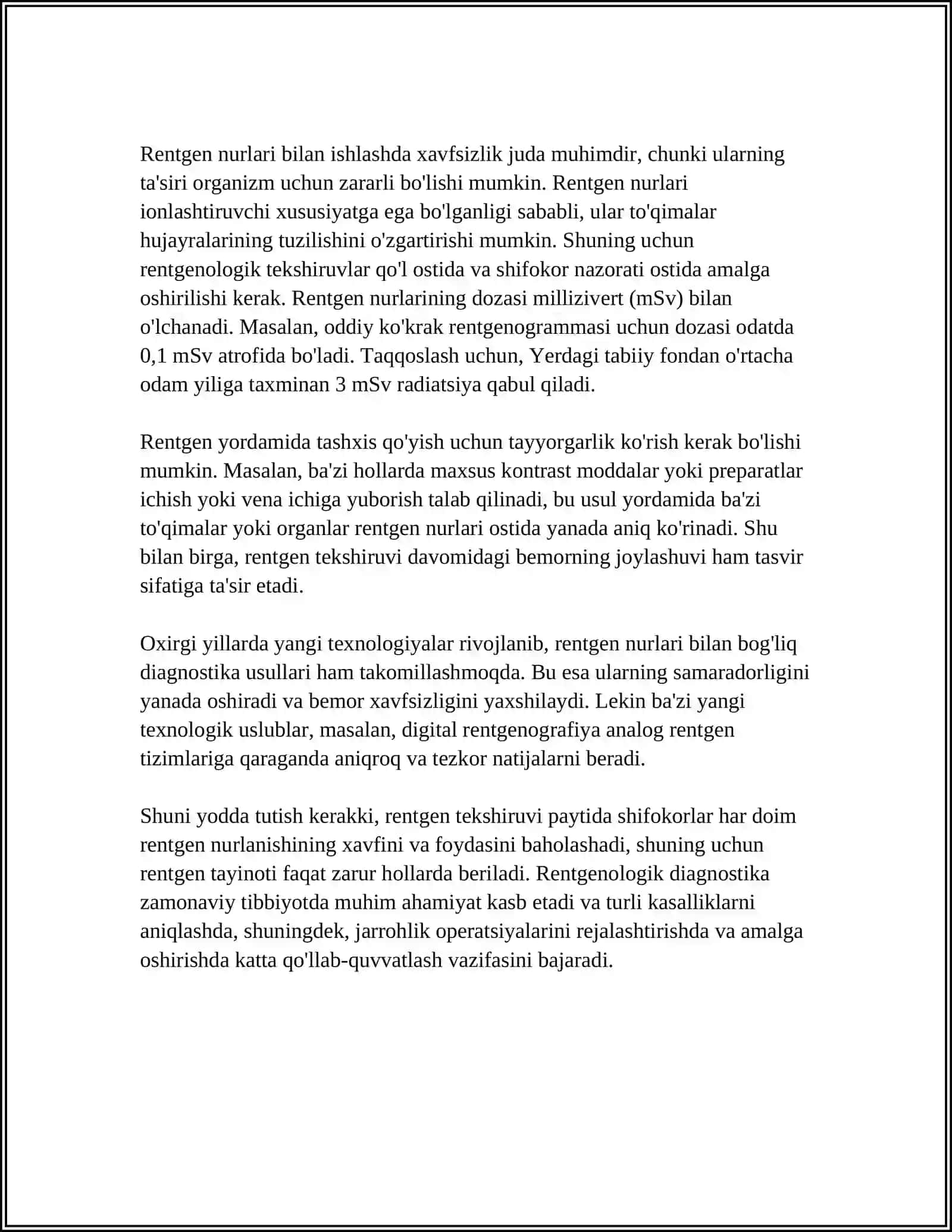 RENTGEN NURLARINI TIBBIYOTDA QOLLANILISHI 4