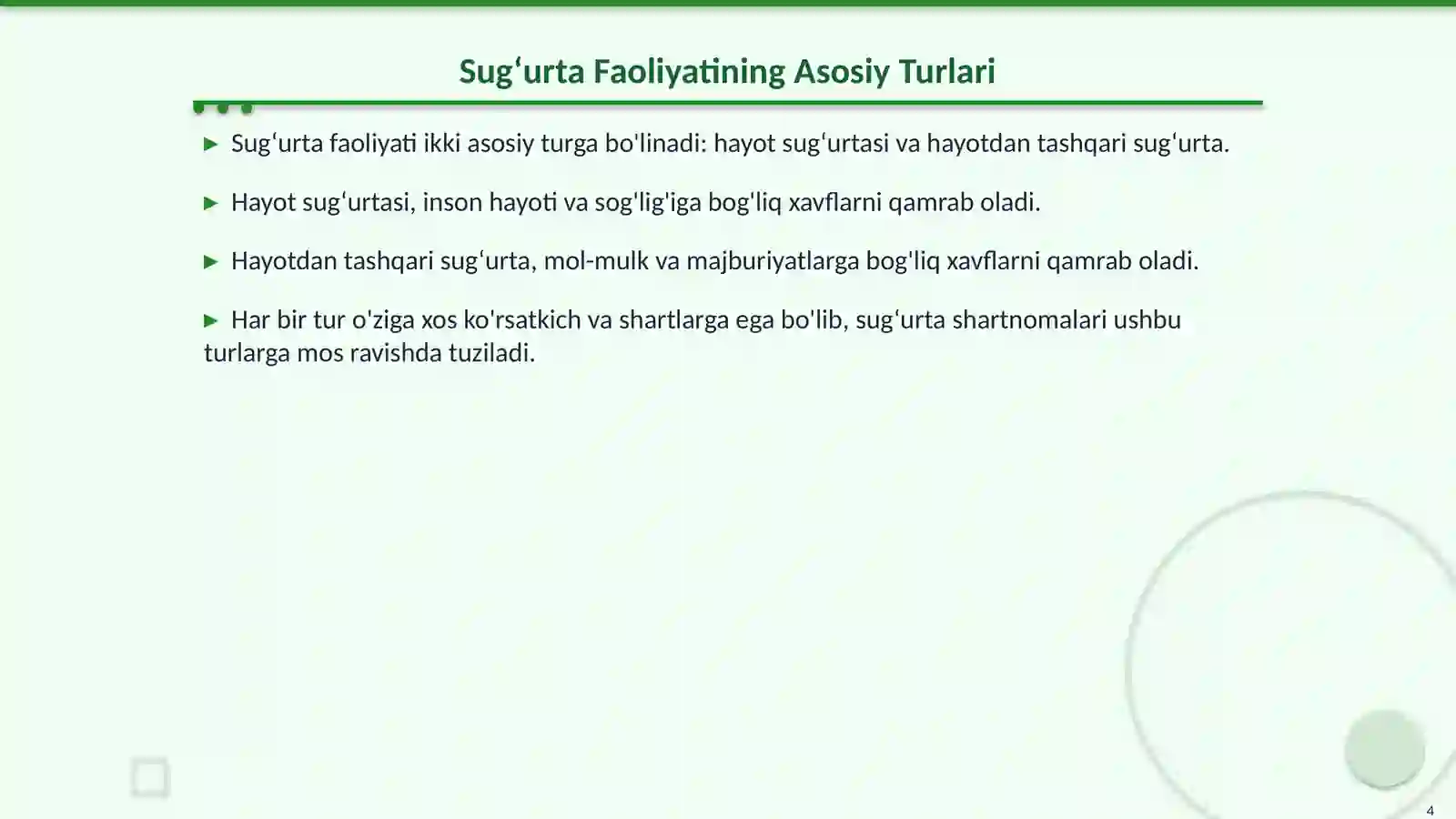 Sug‘urta Faoliyati Klassifikatori 4