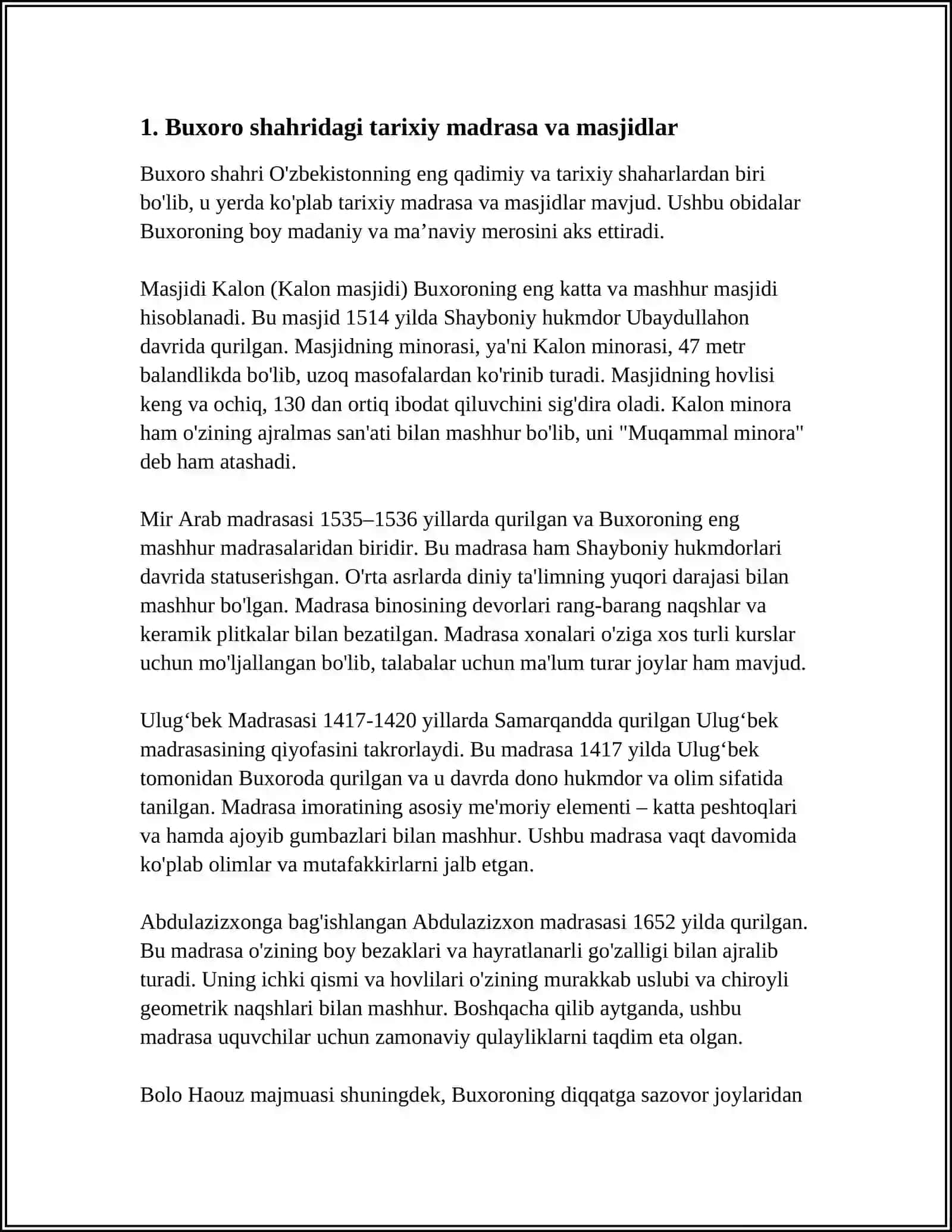 Buxoro va Navoiy Turistik Mintaqasining Ziyorat Turizm Markazlari va Turistik Resurslari 4