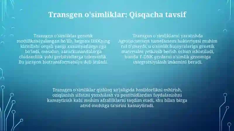 O'simliklar va Hayvonlarni Yaratish Bioinjeneriya 4