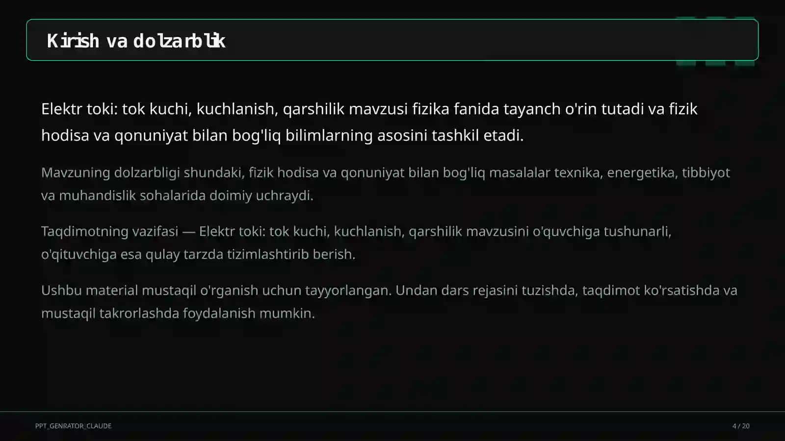 Elektr toki: tok kuchi, kuchlanish, qarshilik (8-sinf) 4