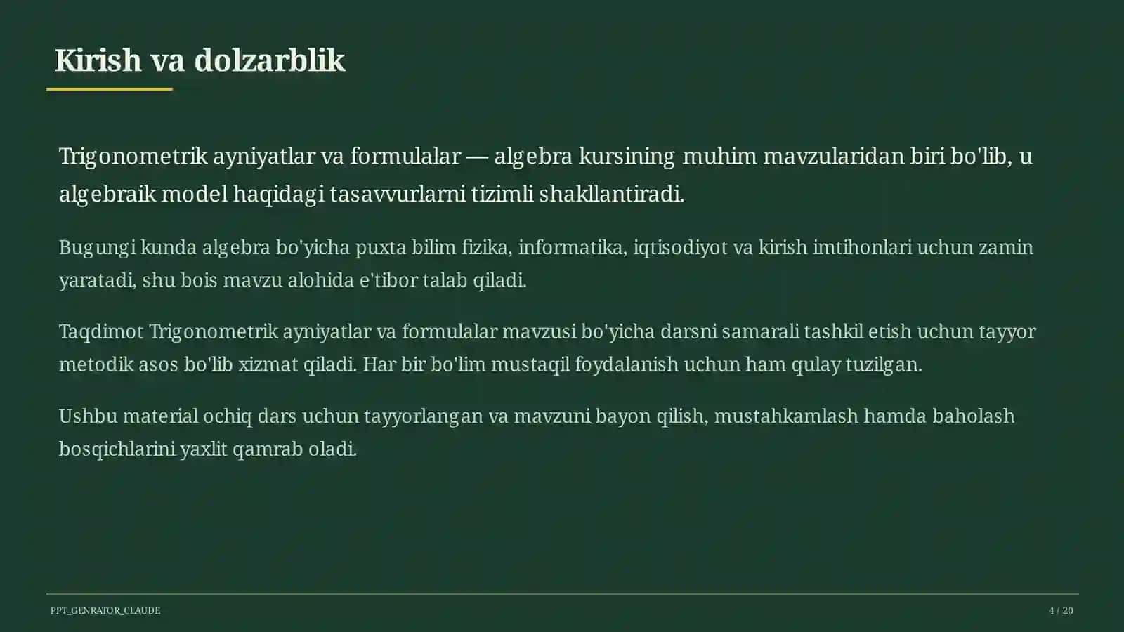 Trigonometrik ayniyatlar va formulalar (10-sinf) 2