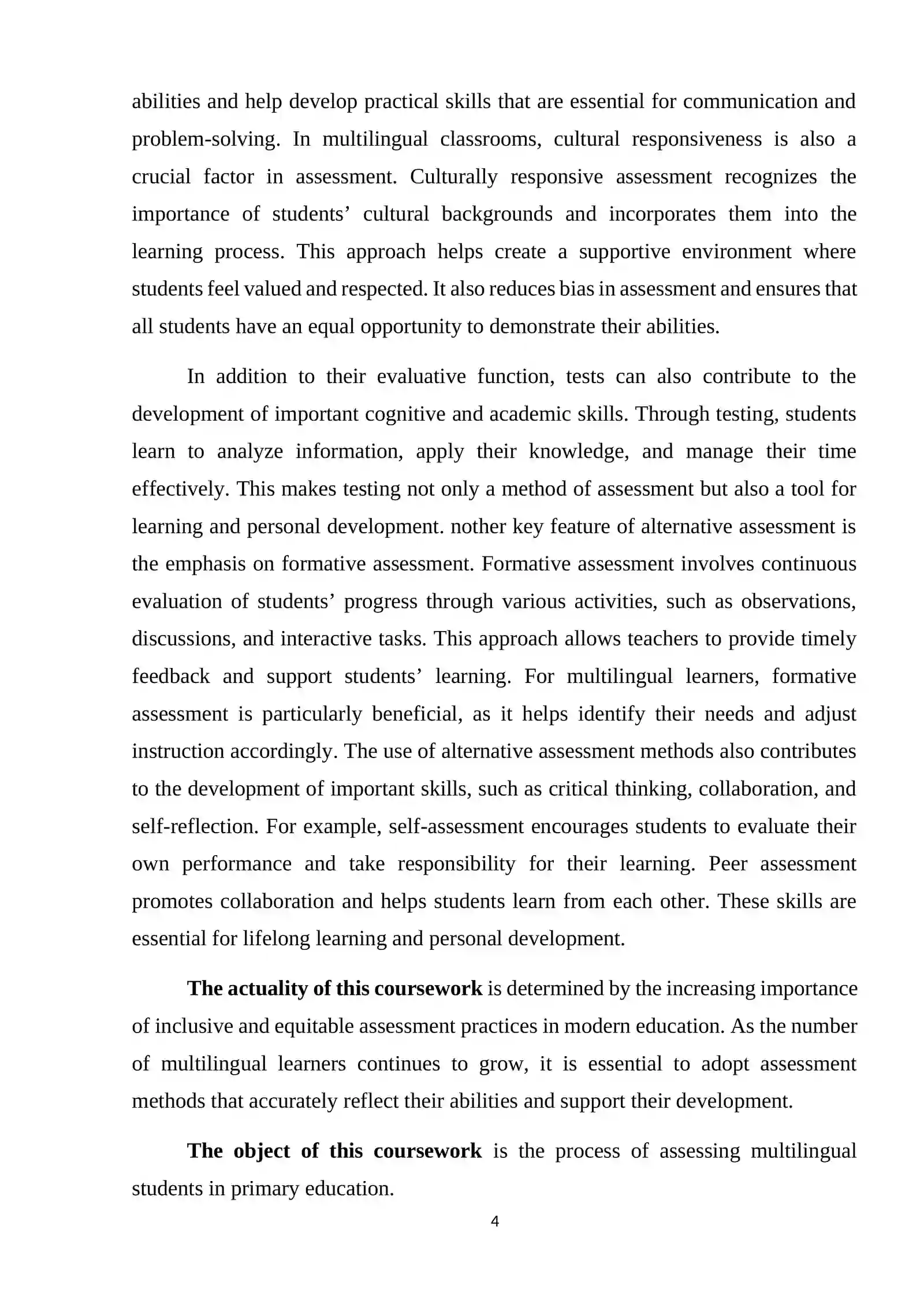ALTERNATIVE ASSESSMENT METHODS FOR MULTILINGUAL STUDENTS IN PRIMARY SCHOOLS 4