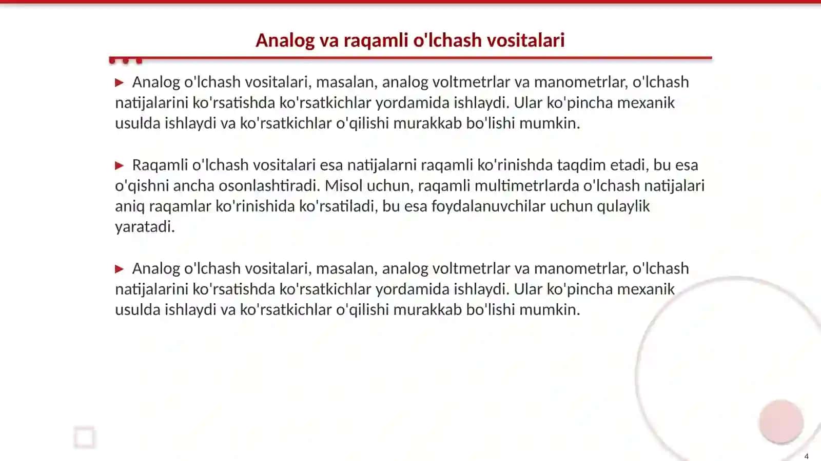Oʻlchash vositalarining turlari va sinflanishi 4