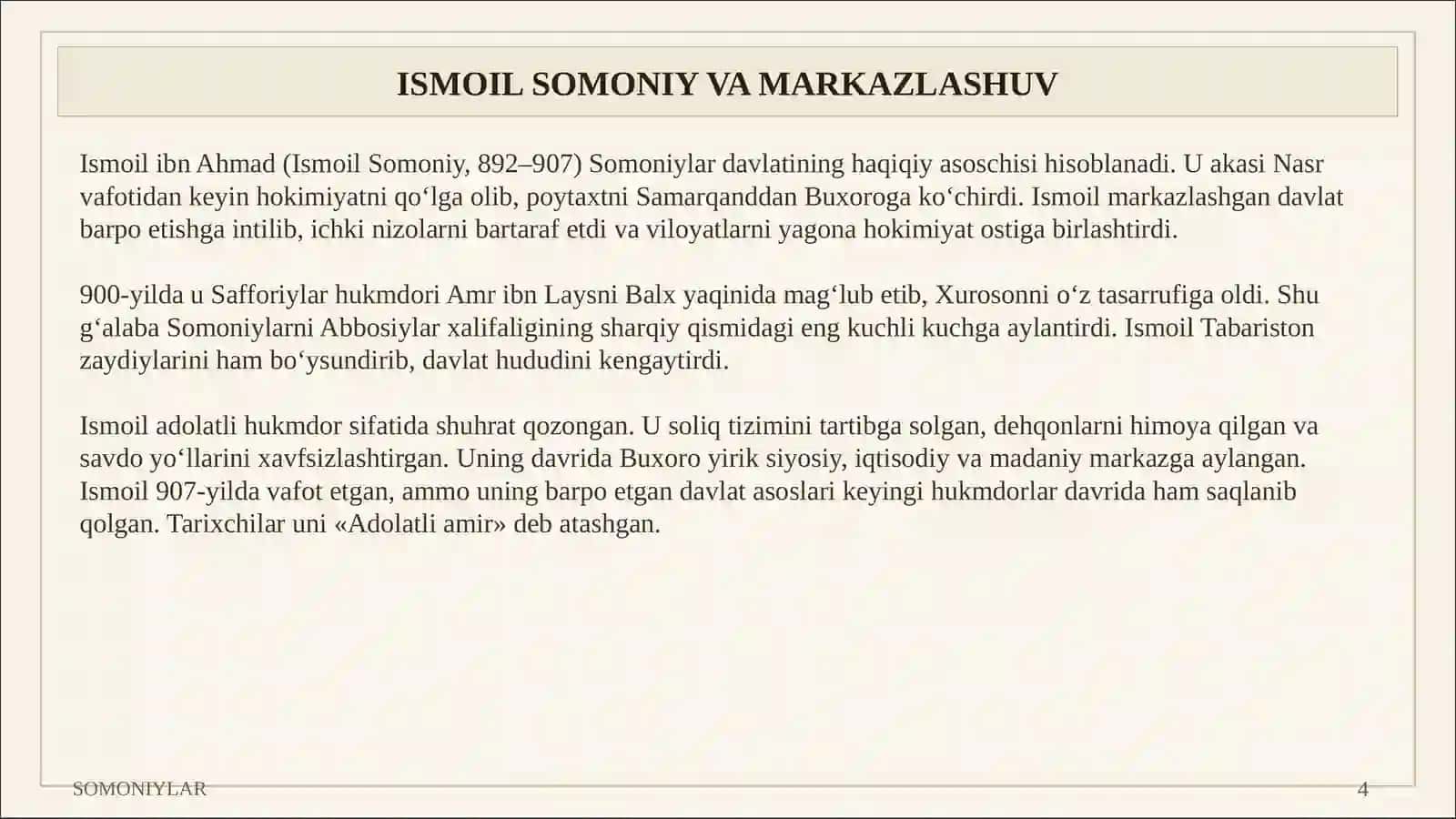 Somoniylar Davlat boshqaruvi, iqtisodiyot va tashqi siyosat, ilm-fan 4