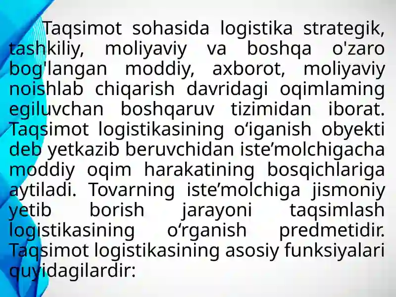 Taqsimot Logistikasi 4