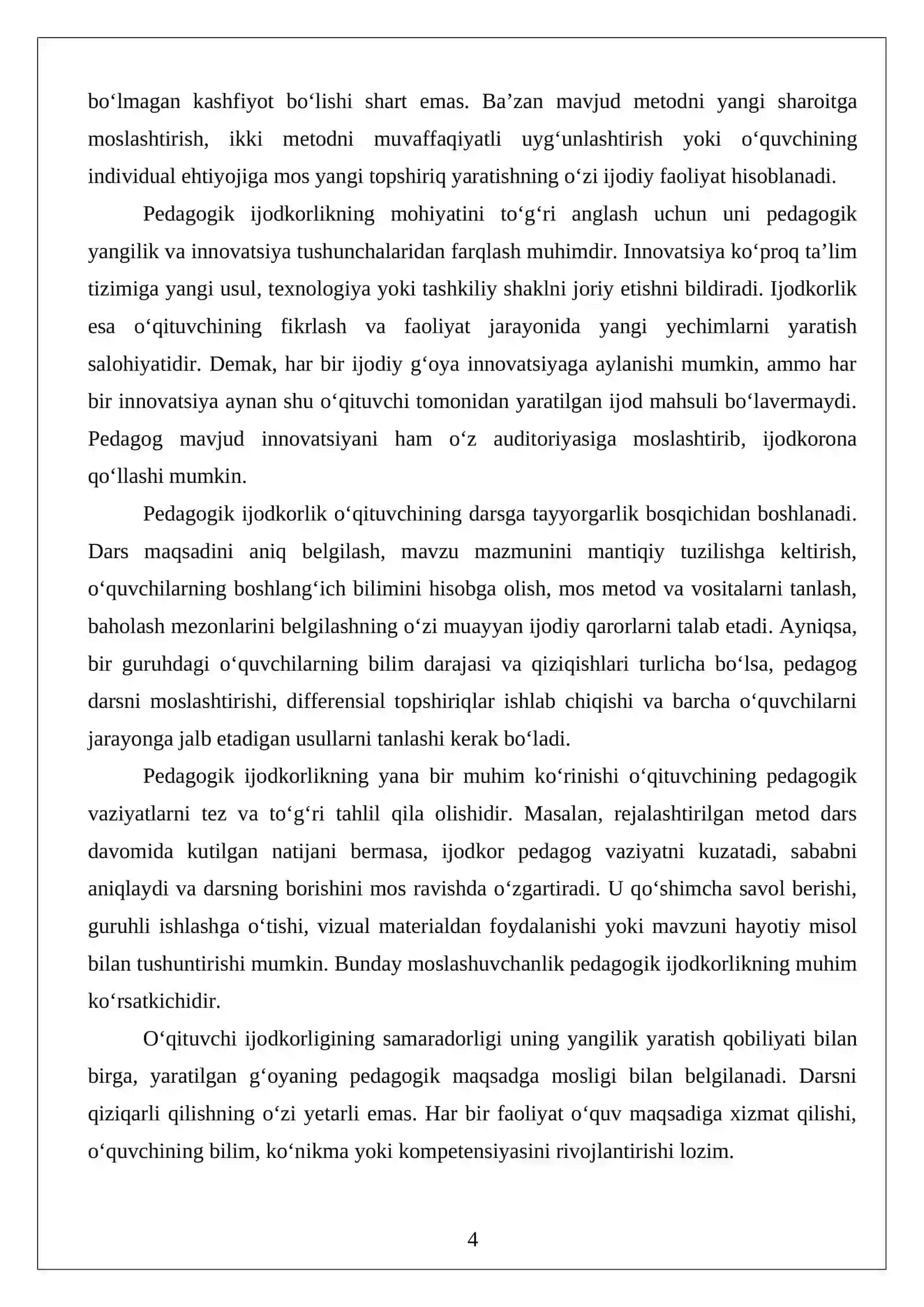 Pedagogik ijodkorlik va uning o‘qituvchi faoliyatidagi ahamiyati 4