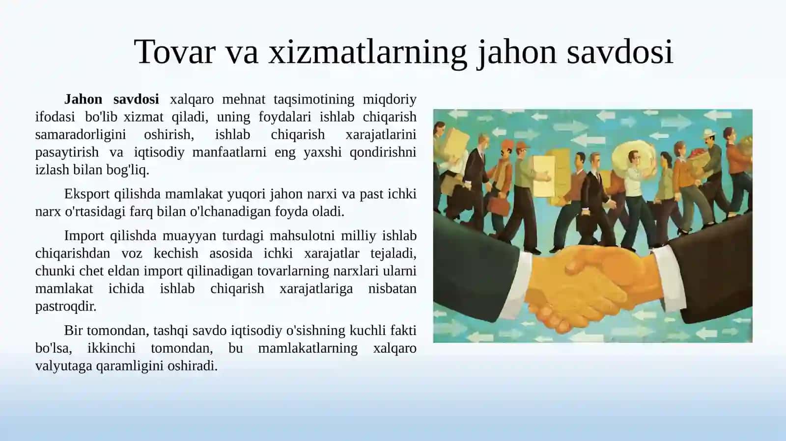 TASHQI IQTISODIY FAOLIYAT VAJAHONSAVDOSI 4