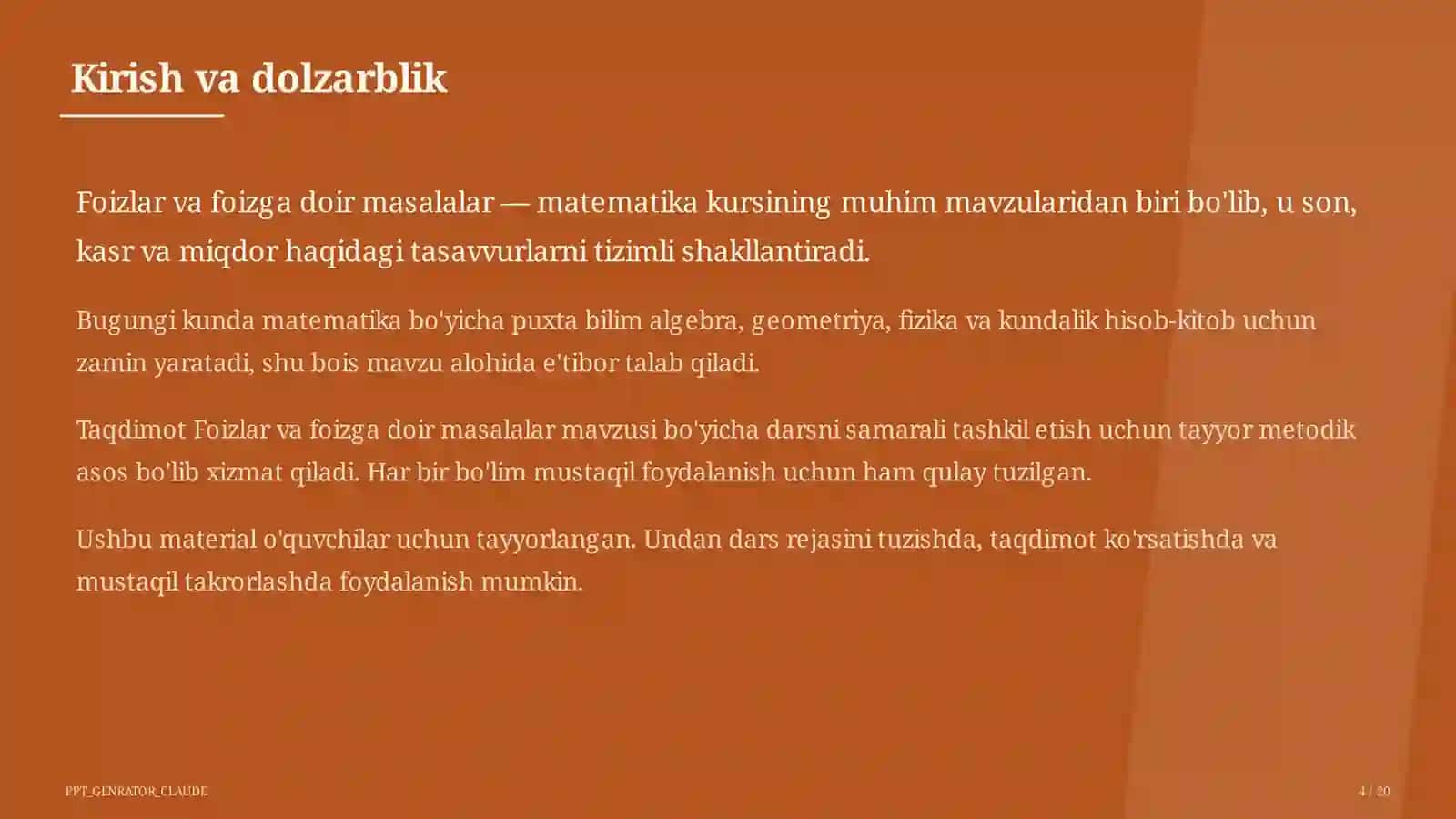 Foizlar va foizga doir masalalar (5-sinf) 4