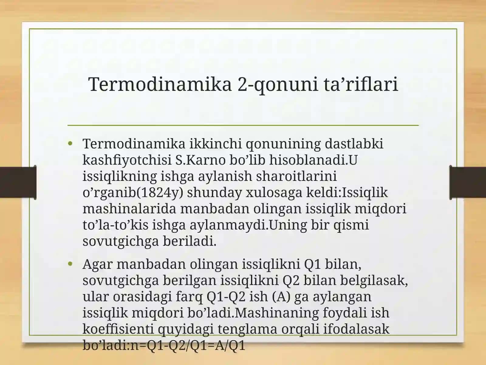 Qaytar jarayonlar uchun Termodinamika 2-qonuni 4