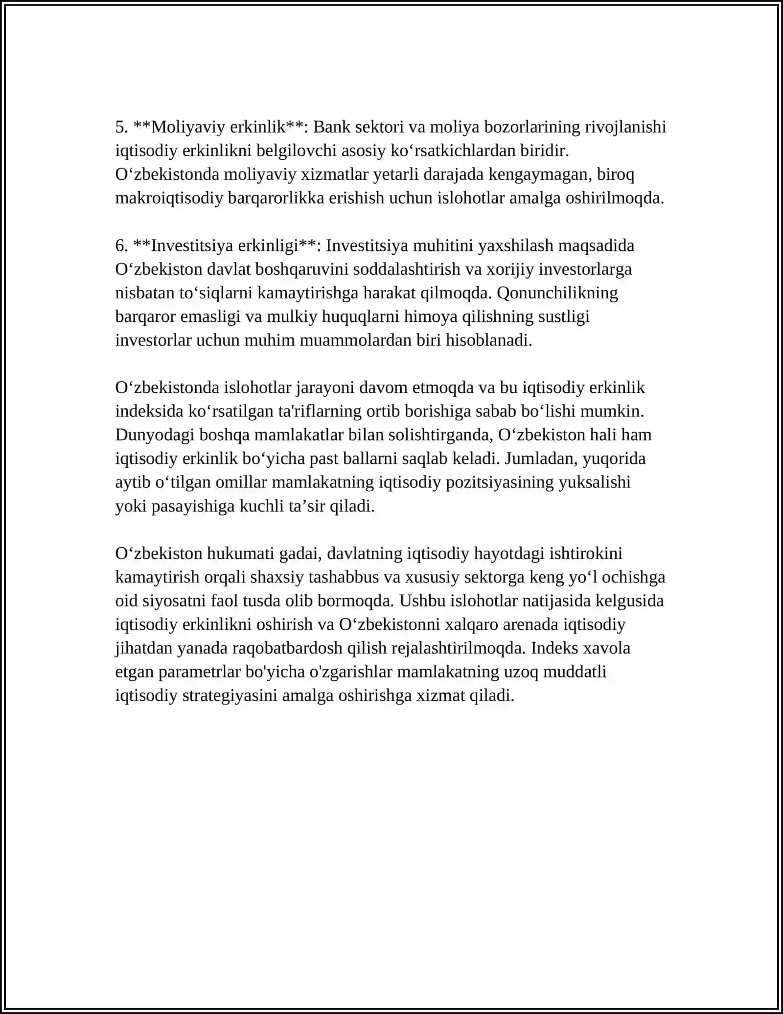 Oʻzbekistonning iqtisodiy erkinlik indeksi 4