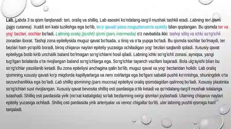 Ovqat ahzm qilish tizimi. og`iz bo`shlig`i gistalogiyasi 4