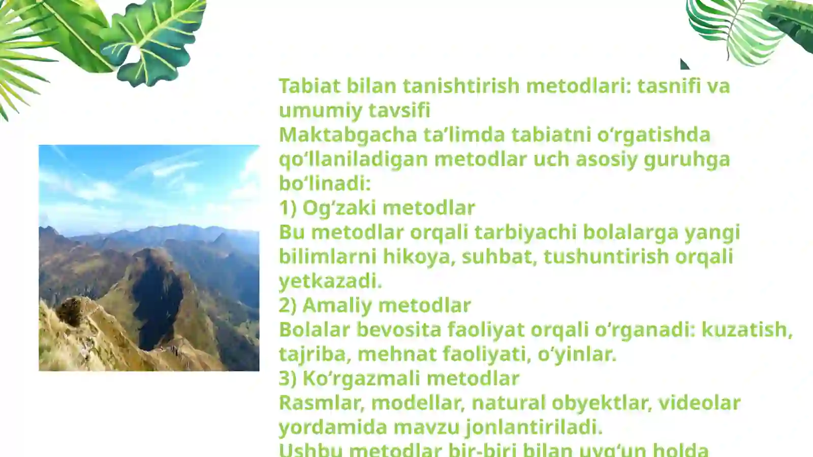 Maktabgacha yoshdagi bolalarni tabiat bilan tanishtirish metod va vositalari 4