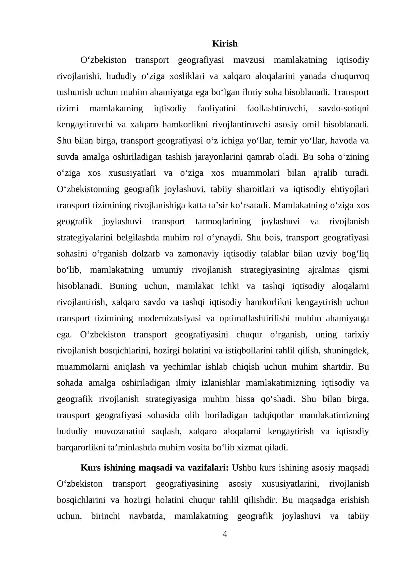 OʻZBEKISTON TRANSPORT GEOGRAFIYASI KURS ISHI 4