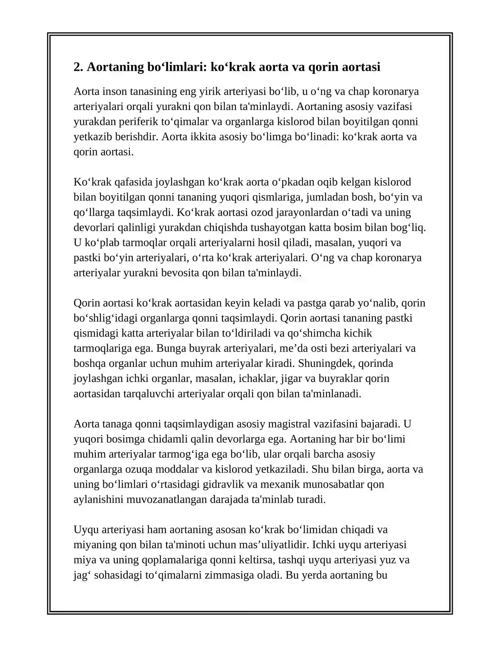 YURAK AORTA UYQU ARTERIYASI ICHKI VA TASHQI UYQU ARTERIYASI QON AYLANISHI YUZ JAG‘ SOHASINING QON BILAN TA'MINLANISHI 4