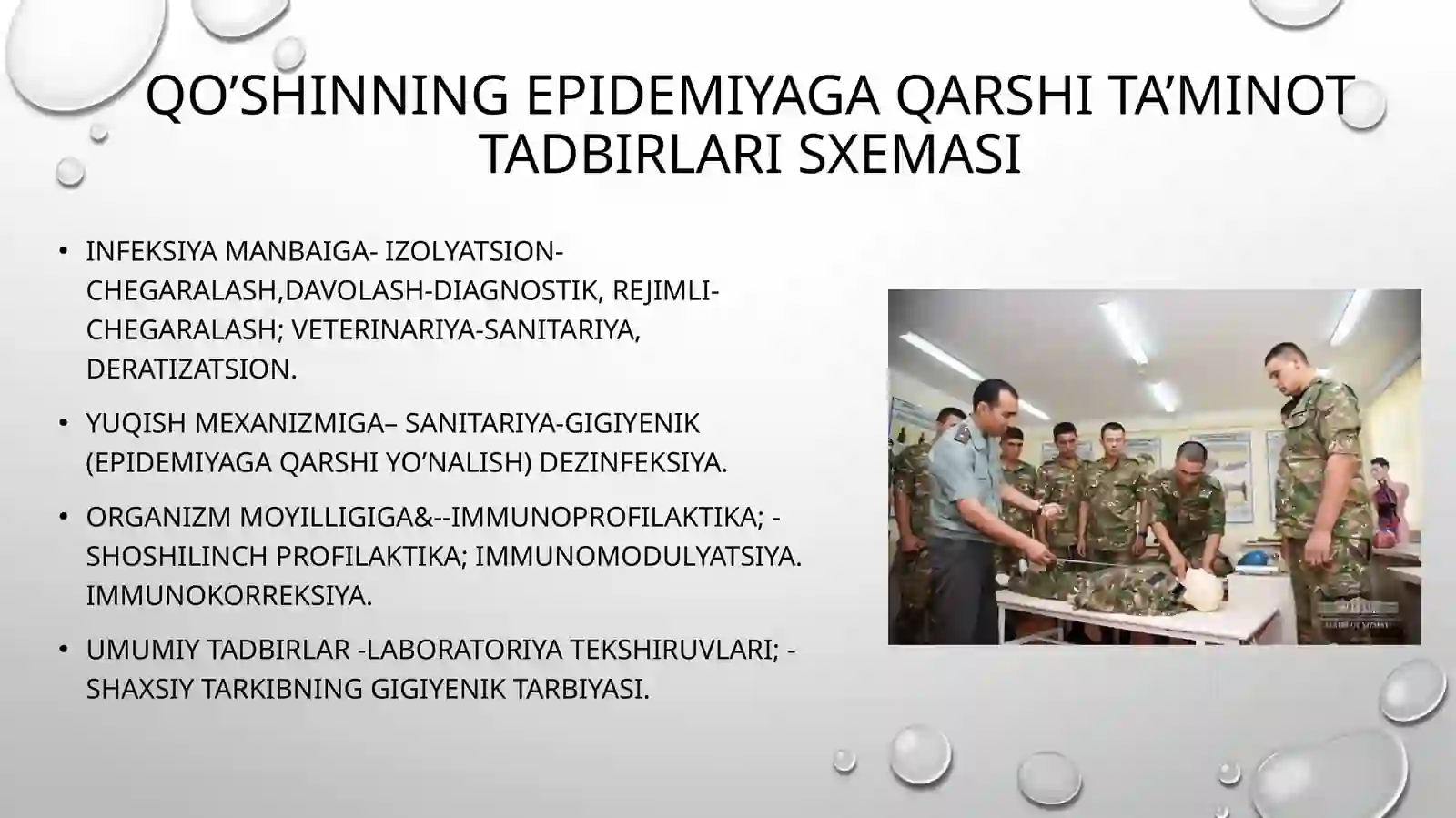 Harbiy epidemiologiya moduli haqida. Qo’shinlarda epidemik jarayonni rivojlanish mexanizmi. Bakteriologik (Biologik) qurol. Bakteriologik qurolga ta’rif. Sanitariya epidemiologik razvetka. Bakteriologik razvetka. 4