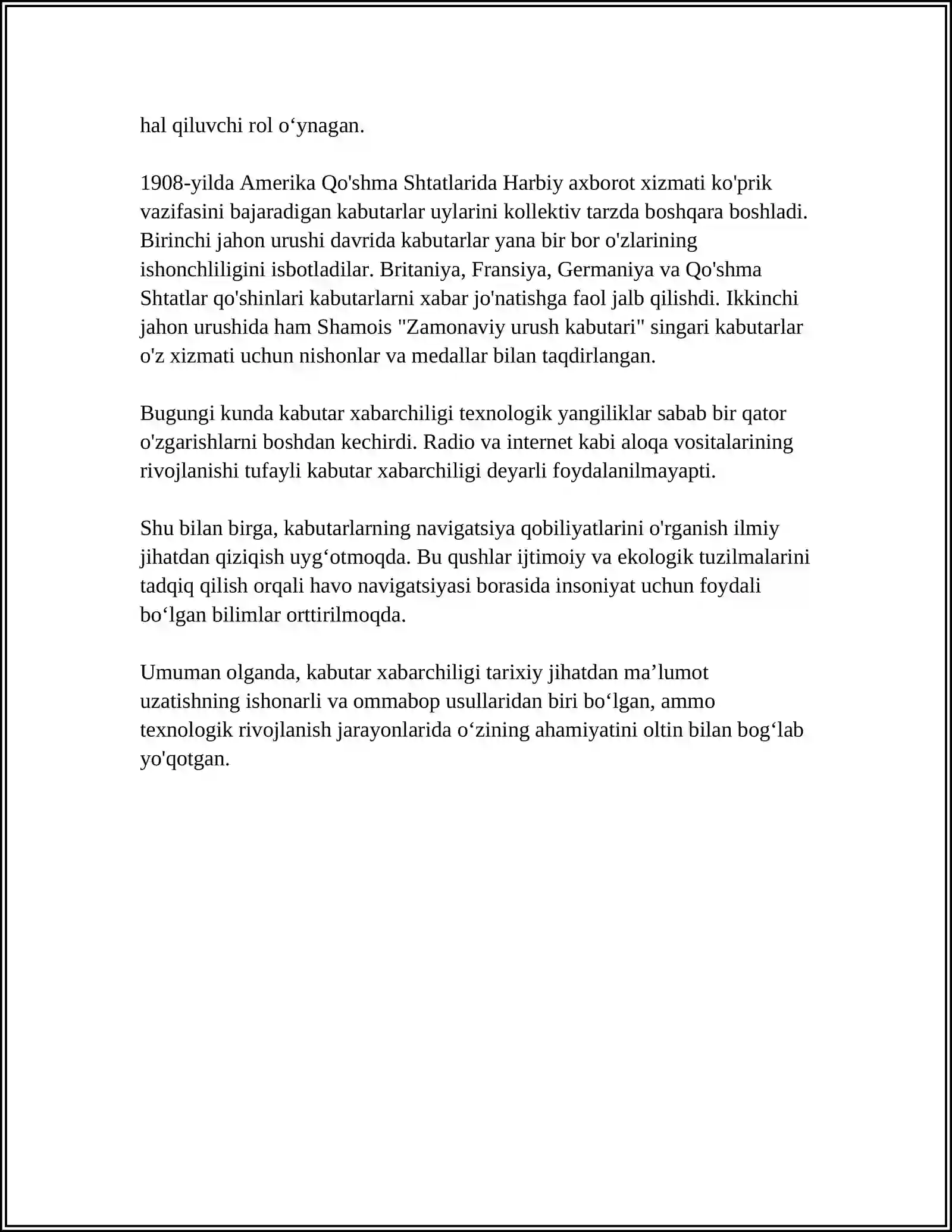 MUSTAQIL ISH Mavzu: TINDIRGICHLAR 4
