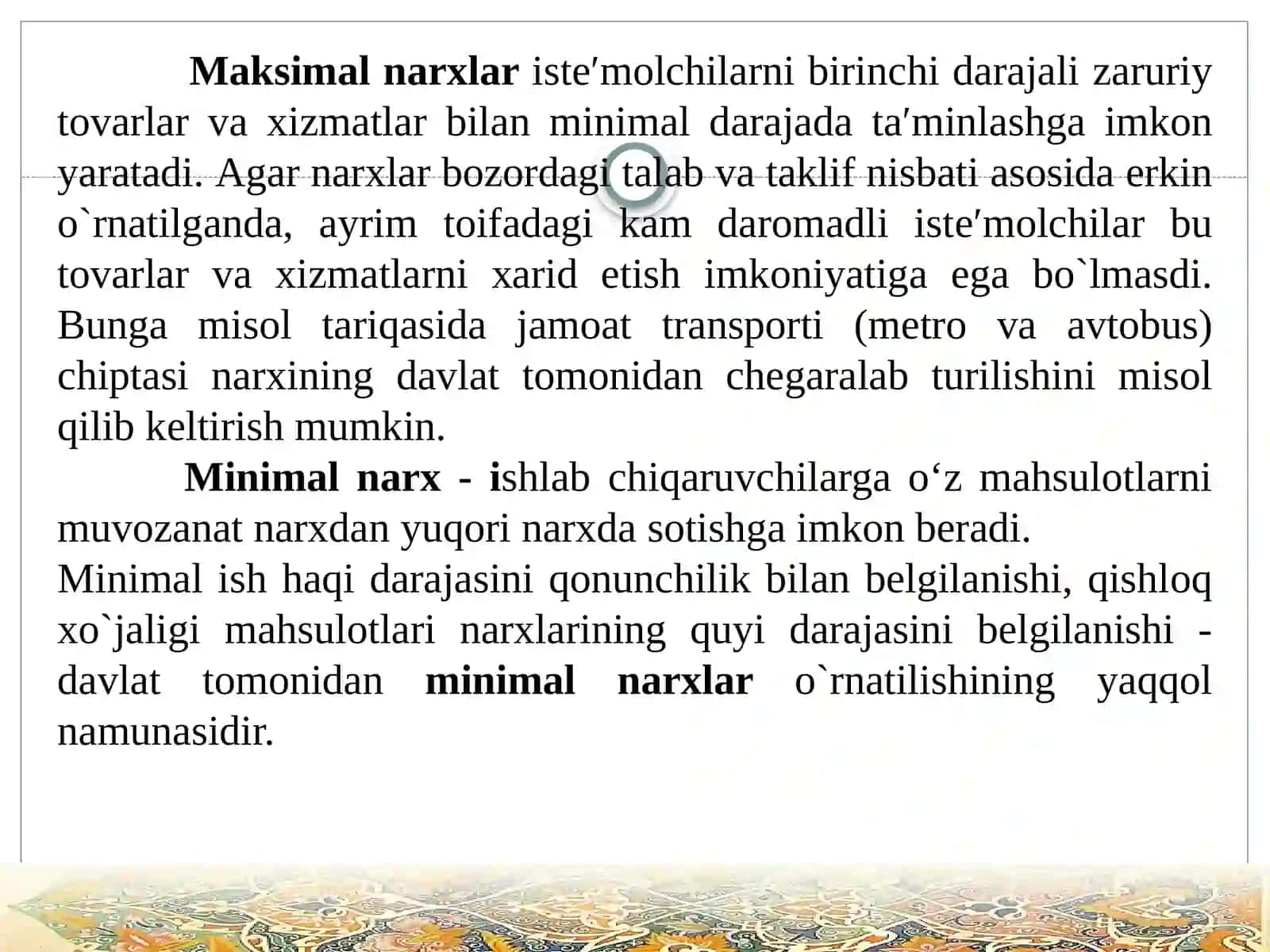 Bozor muvozanati, maksimal va minimal narxlar 4
