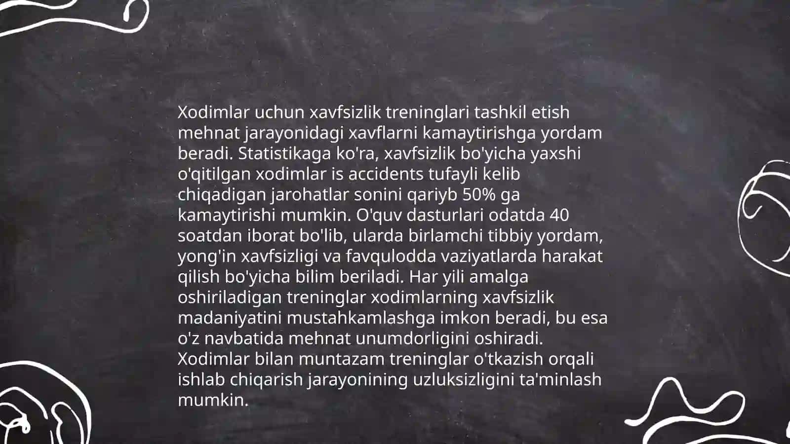 Xodimlarning xavfsiz faoliyatini tashkil qilish chora-tadbirlari 4