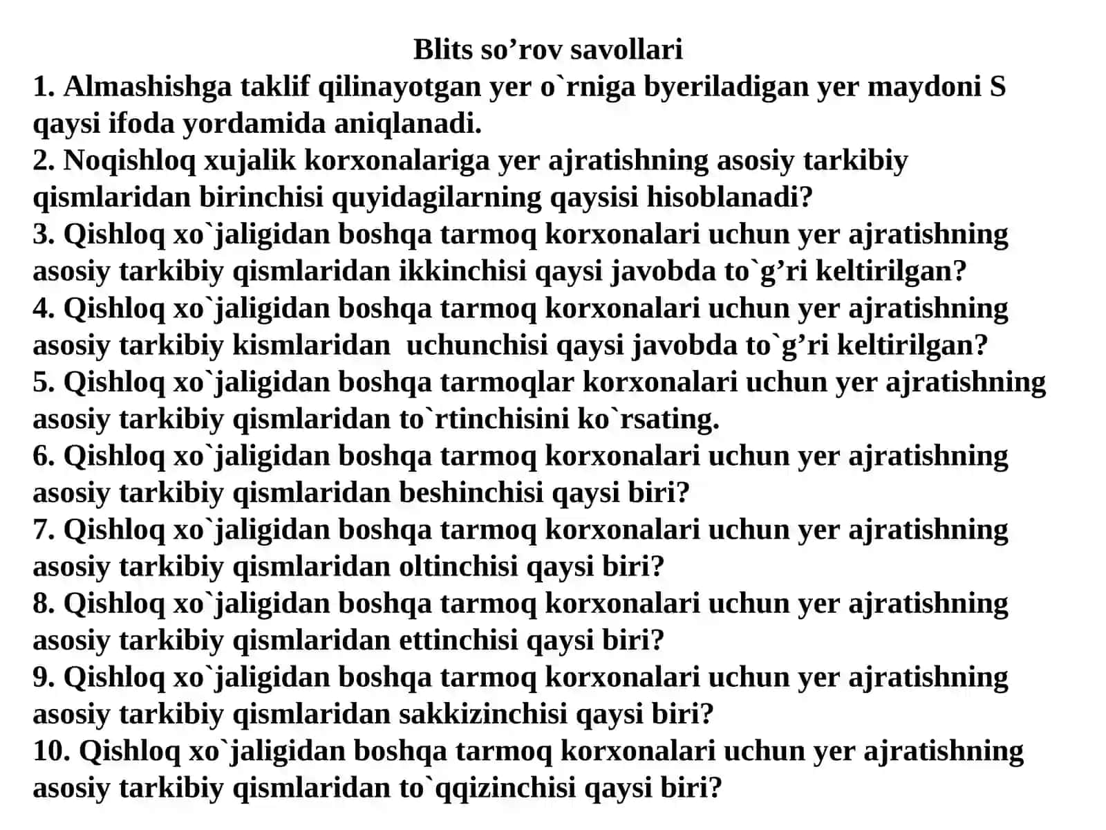 "Yer tuzishni loyihalash" fanidan«Noqishloq xo‘jalik maqsadlariga mo‘ljallangan yerdan foydalanishlarni tashkil etish. Yerlarni va atrofdagi tabiiy muhitni muhofaza qilish» mavzusidagi ko‘pgazmali ma’ruza ta’lim texnologiyasi modeli 4