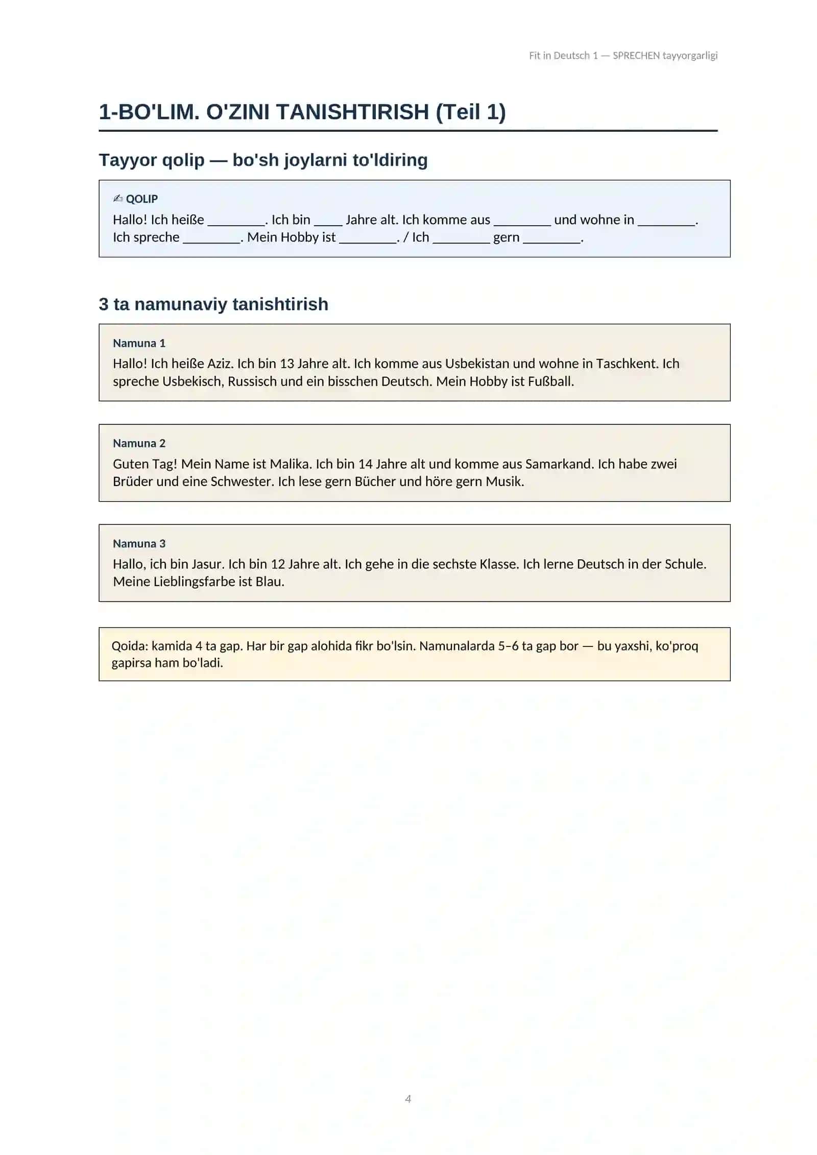 SPRECHEN tayyorgarligi 4