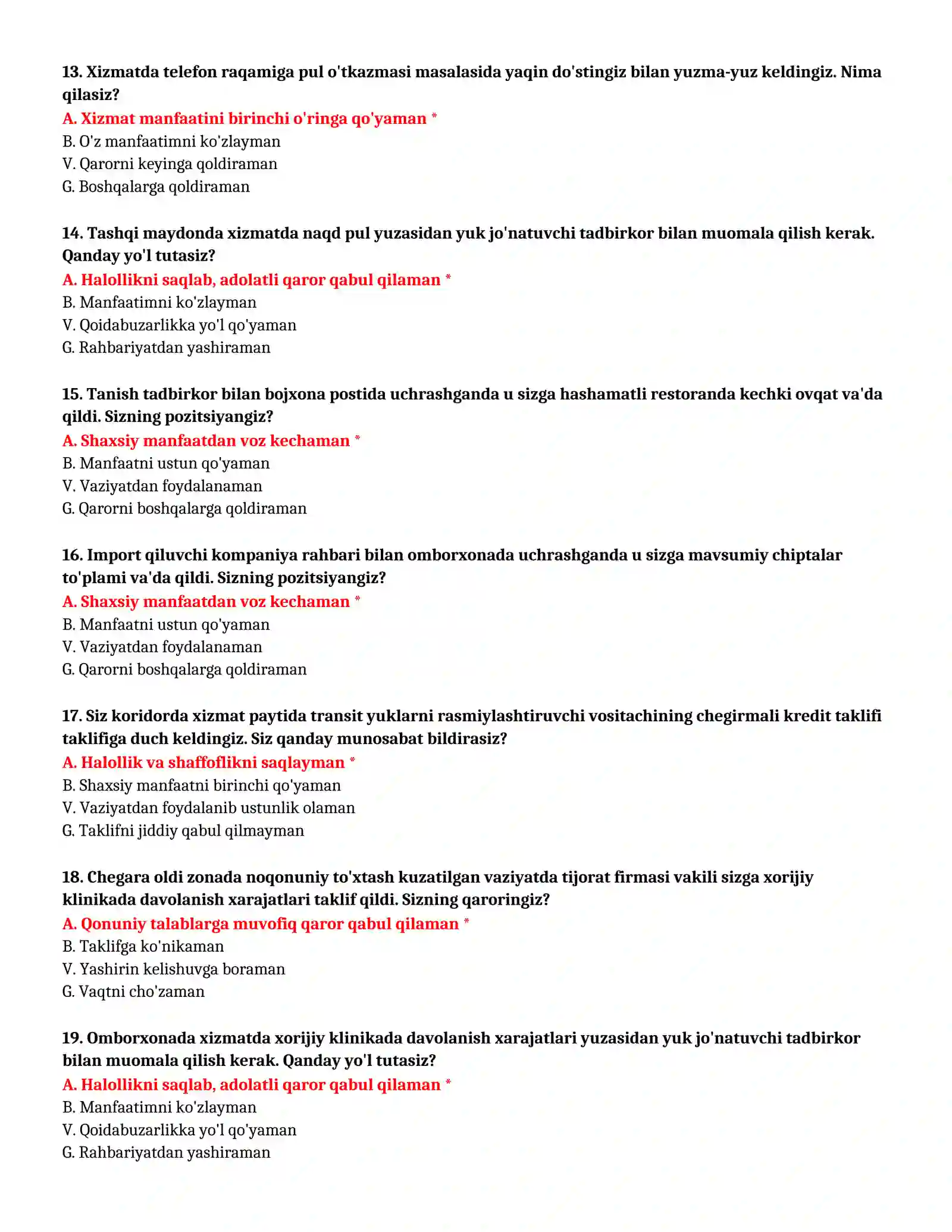 BOJXONA AKADEMIYASI - SUHBAT TESTLARI (№ 68) 4
