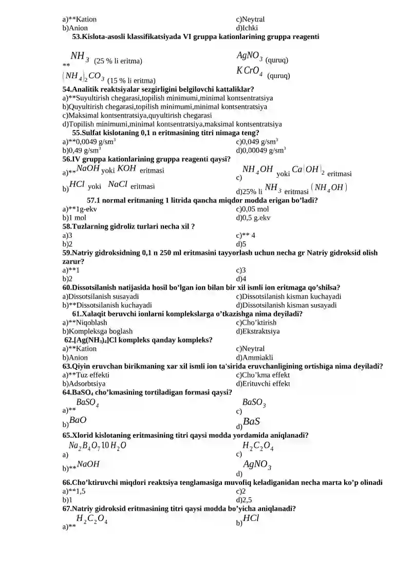 Analitik kimyo fanidan test savollari 4