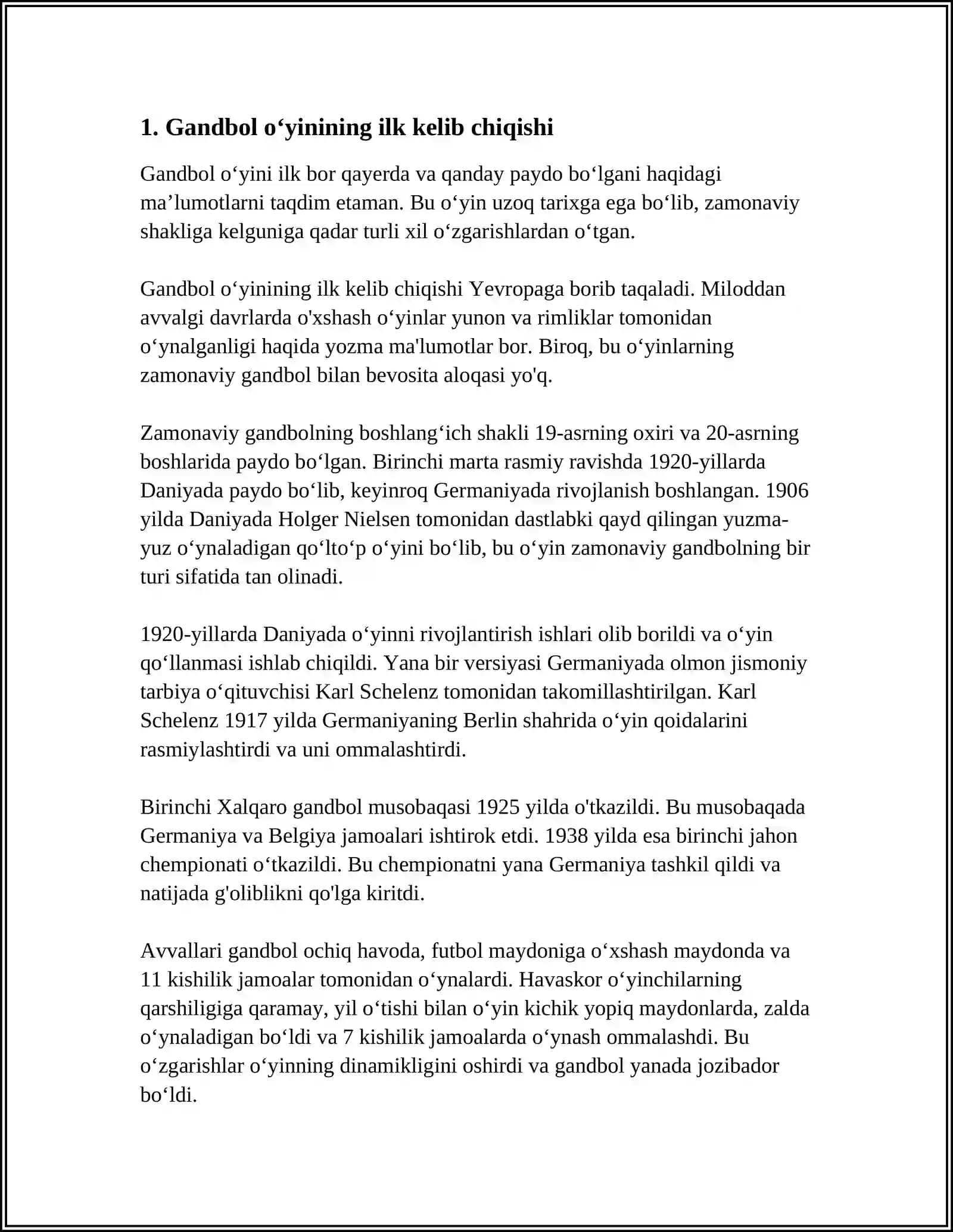 GANDBOL OʻYININI KELIB CHIQISHI VA RIVOJLANISH TARIXI 4