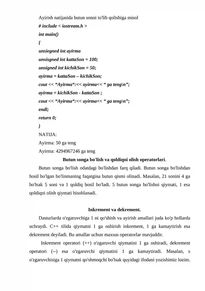 C++ DASTURLASH TILIDA TAKRORLOVCHI OPERATORLAR 4